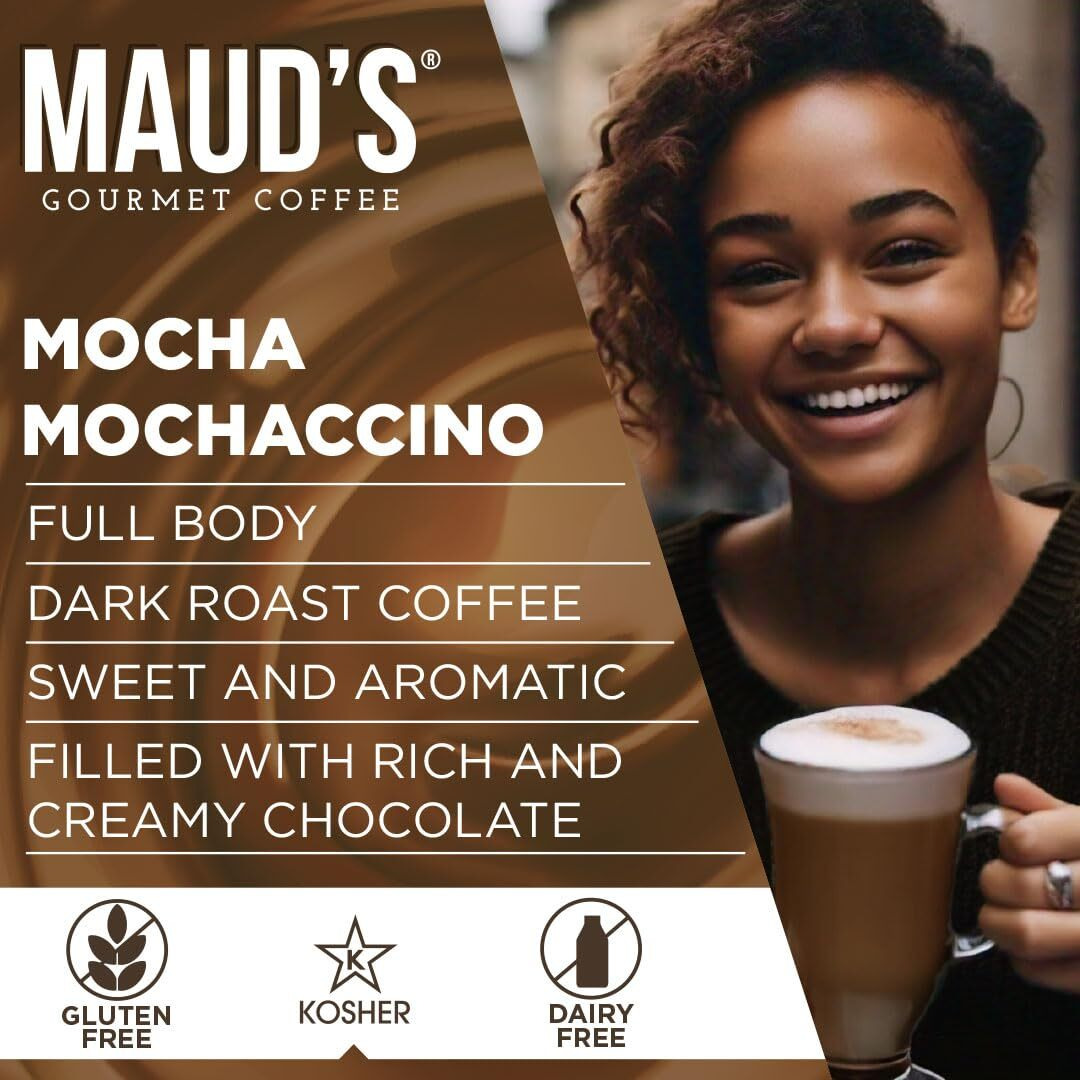 Maud's Chocolate Mocha Cappuccino Coffee Pods, 50 Ct | Mochaccino Mocha Flavor | 100% Arabica Coffee | Solar Energy Produced Recyclable Pods Compatible With Keurig K Cups Maker