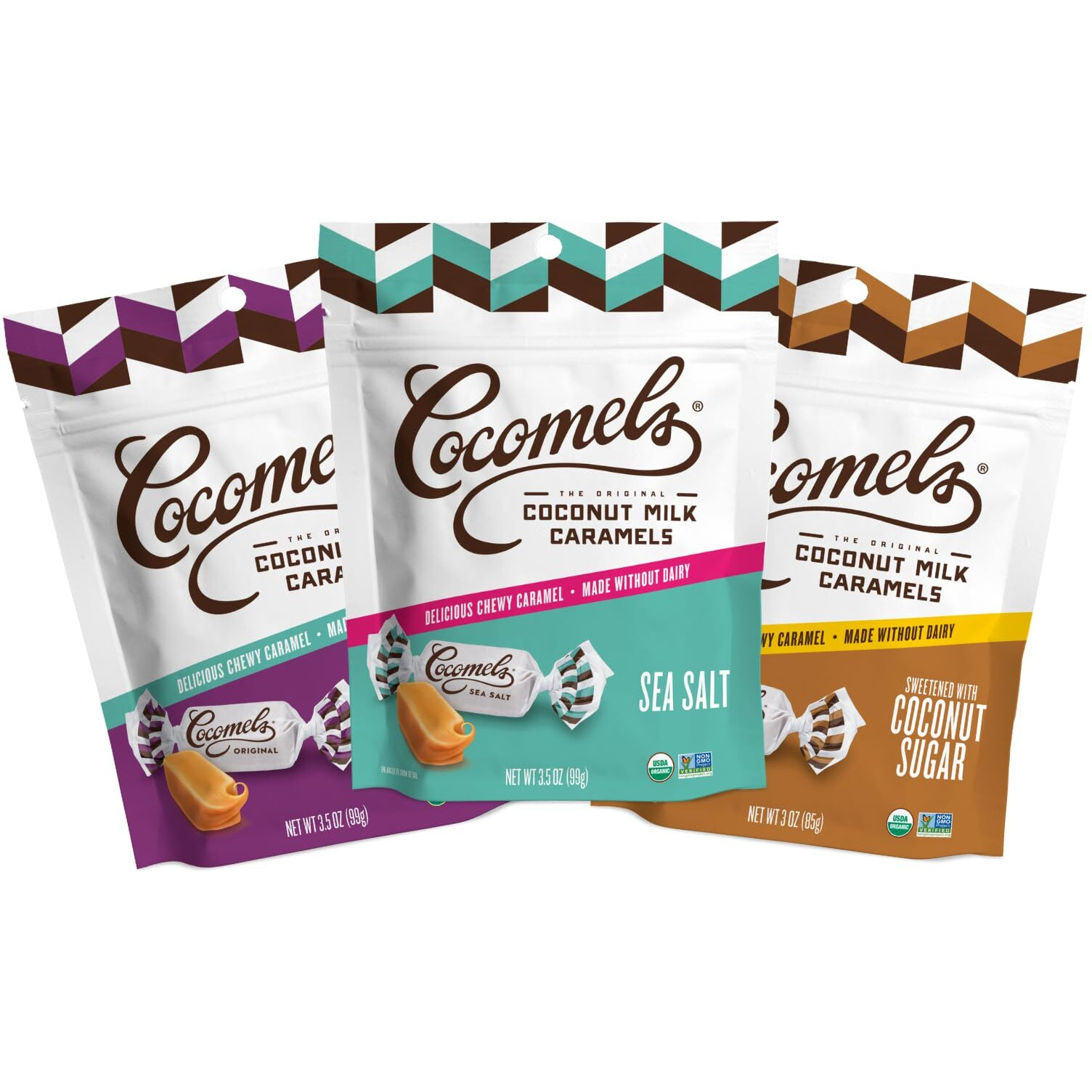Cocomels Coconut Milk Caramels Variety Pack, 3.5 Oz, 3 Pack, Dairy Free, Vegan, Organic