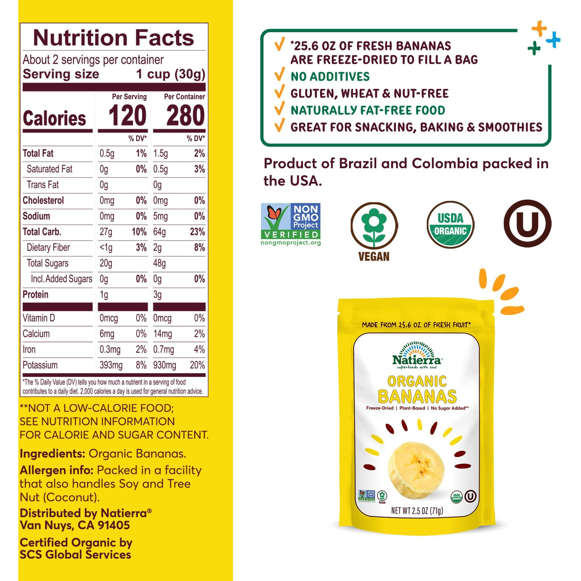 Natierra Organic Freeze-Dried Bananas Usda Certified Organic, Vegan & Non-Gmo 2.5 Ounce (Pack Of 1)