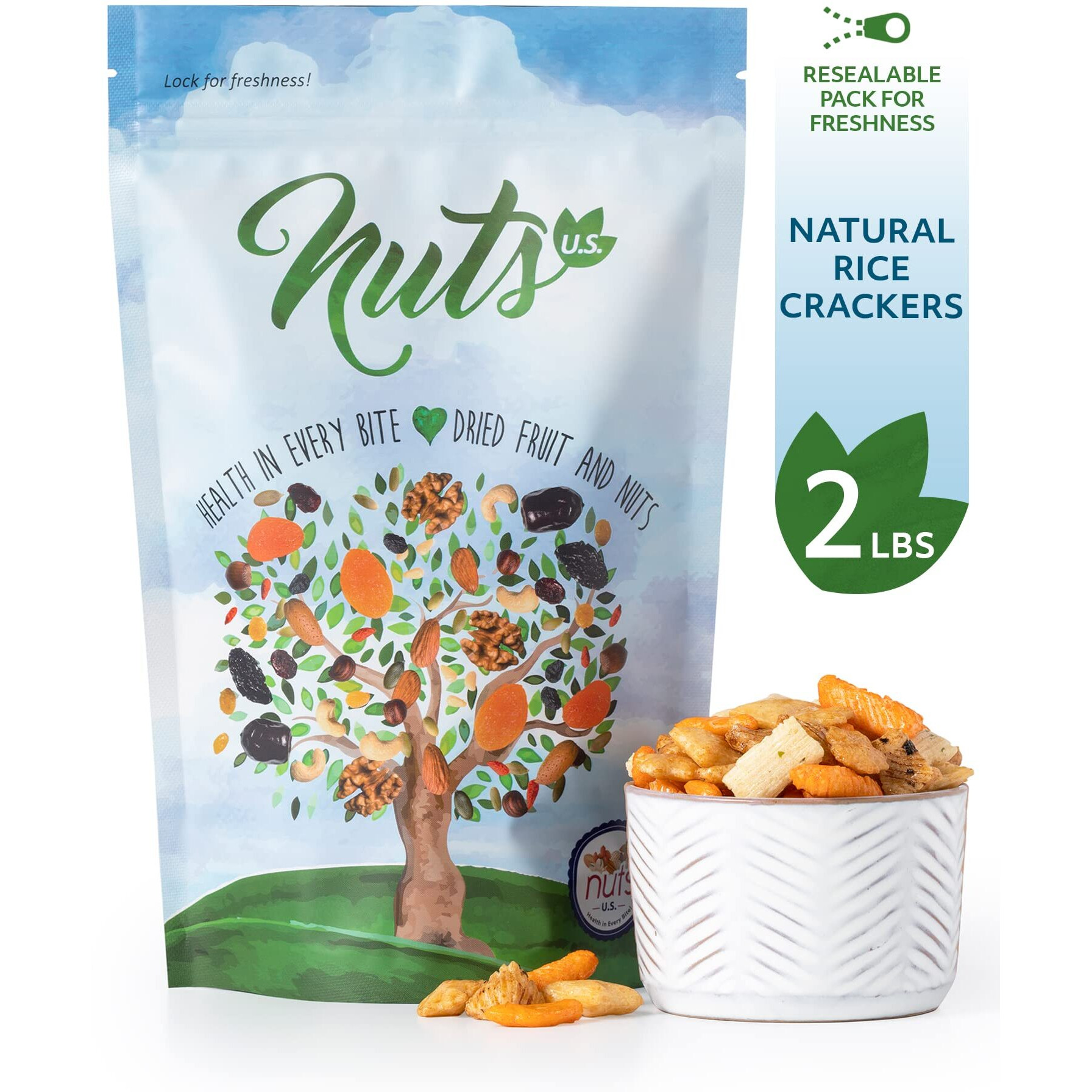 Nuts U.S. - Oriental Rice Crackers | No Artificial Colors | Crunchy | Natural | Packed In A Resealable Bag (2 Lbs)