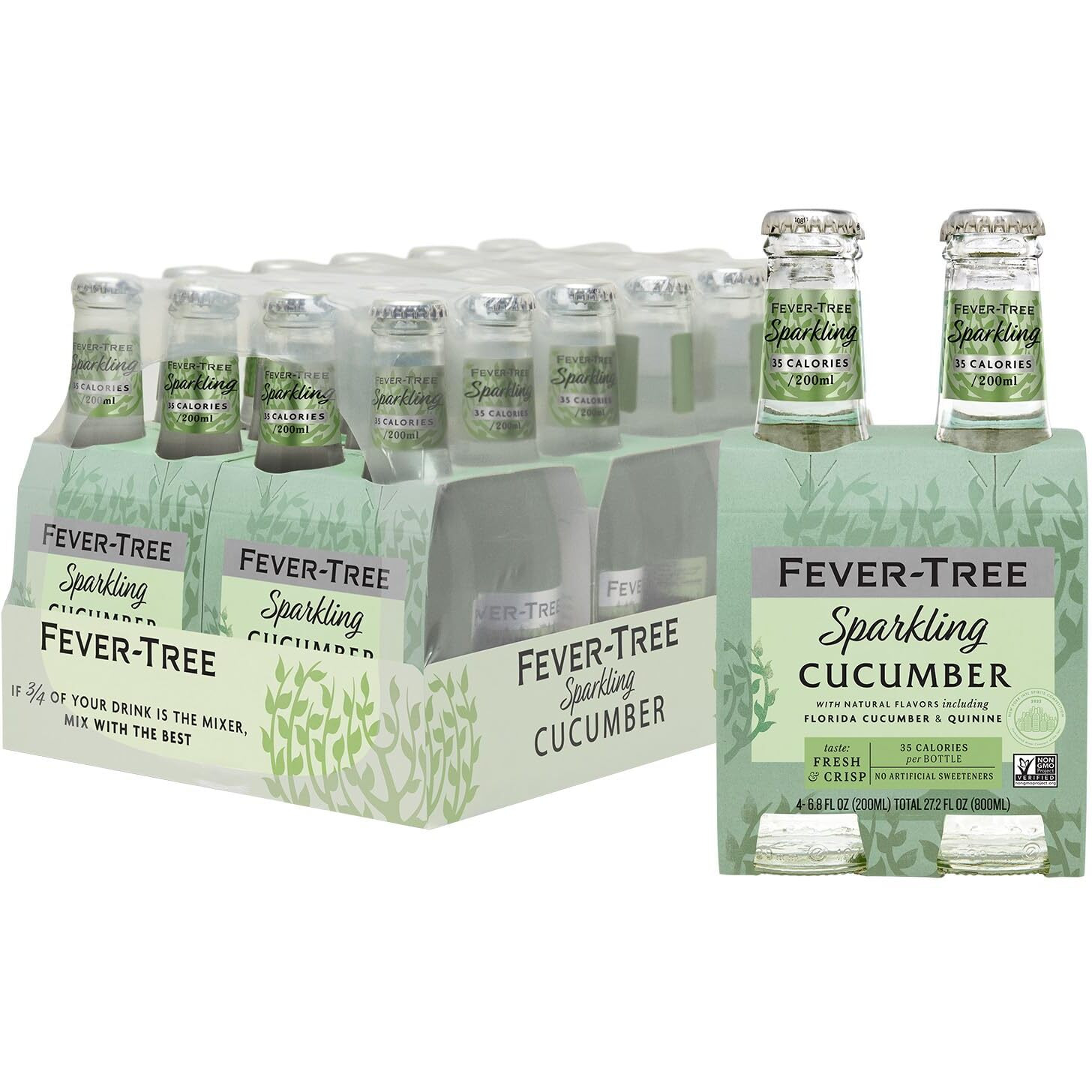 Fever-Tree Light Cucumber Tonic Water Glass Bottles, No Artificial Sweeteners, Flavorings & Preservatives, 6.8 Fl Oz (Pack Of 24)