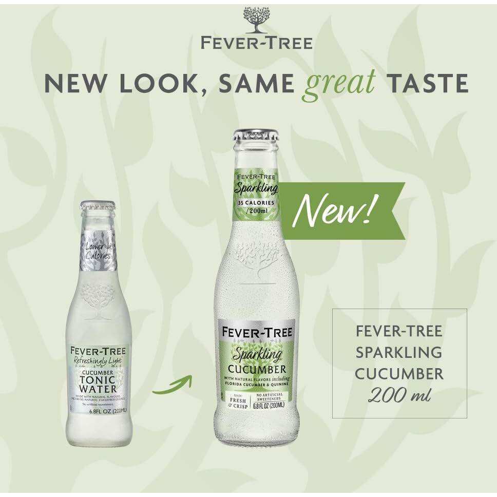 Fever-Tree Light Cucumber Tonic Water Glass Bottles, No Artificial Sweeteners, Flavorings & Preservatives, 6.8 Fl Oz (Pack Of 24)