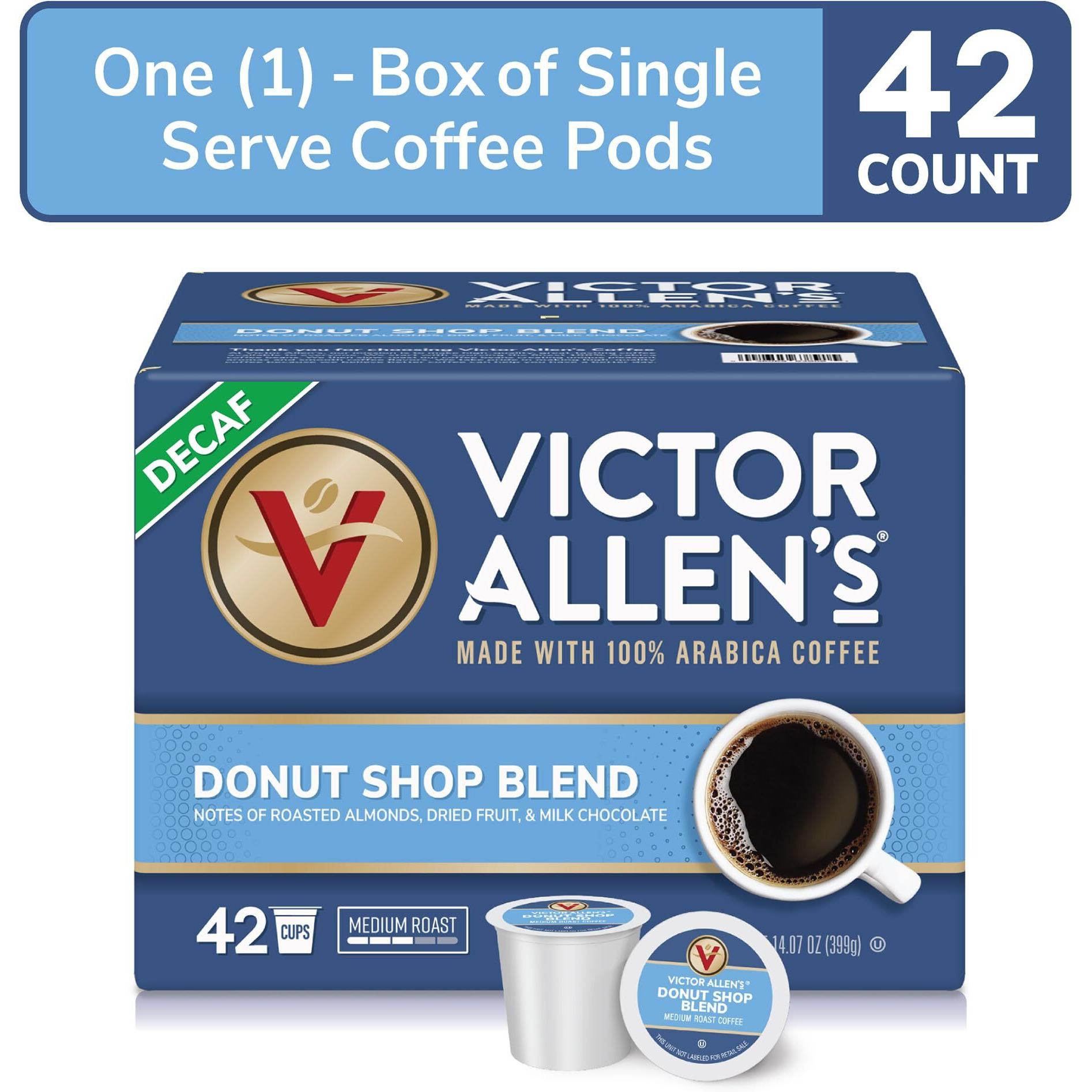 Victor Allen's Coffee Decaf Donut Shop Blend, Medium Roast, 42 Count, Single Serve Coffee Pods For Keurig K-Cup Brewers