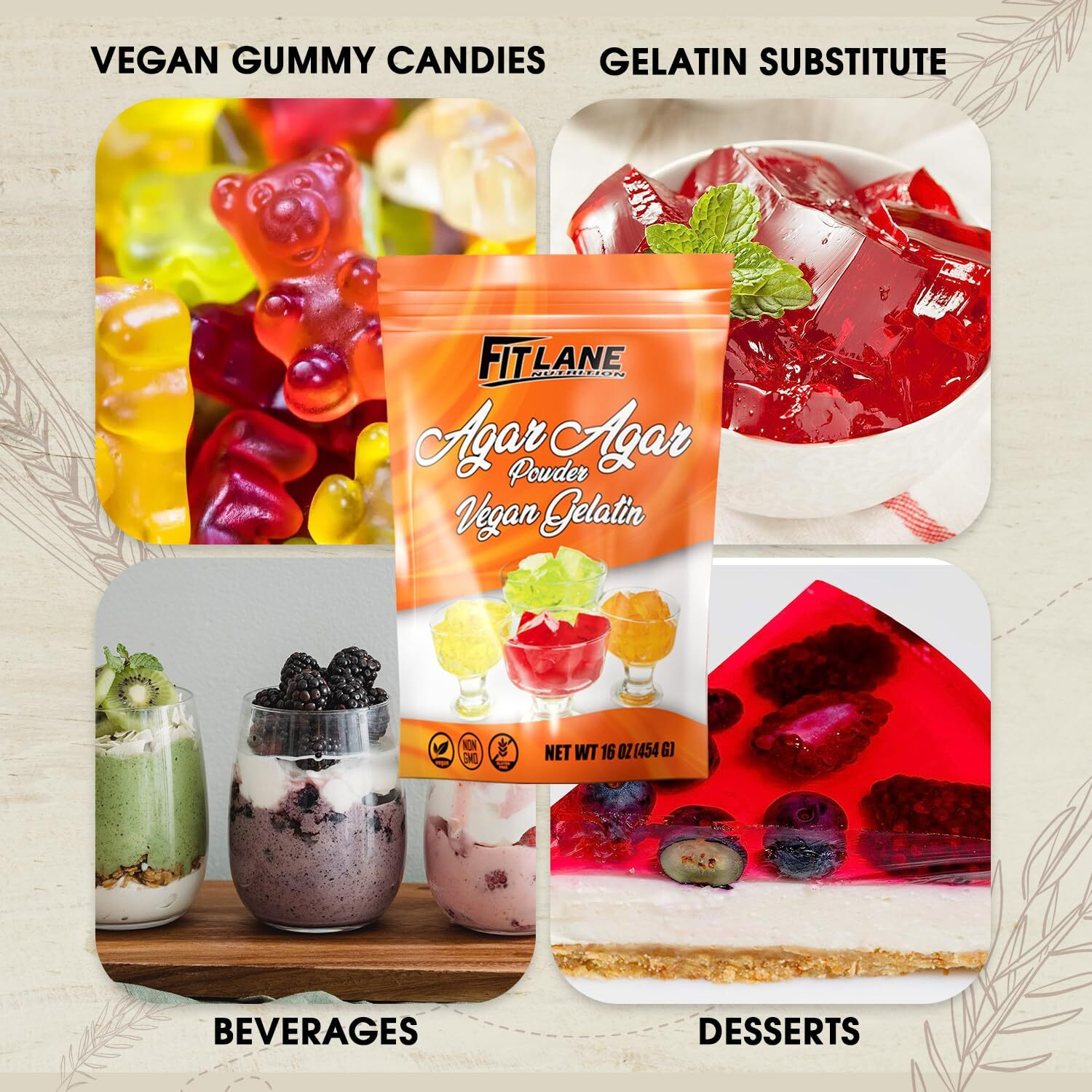 Agar Agar Powder 16 Oz - Vegan (Vegetarian) Gelatin. Non Gmo, Gluten Free And Nutrient Rich - Substitute For Beef Gelatin - Unflavored.