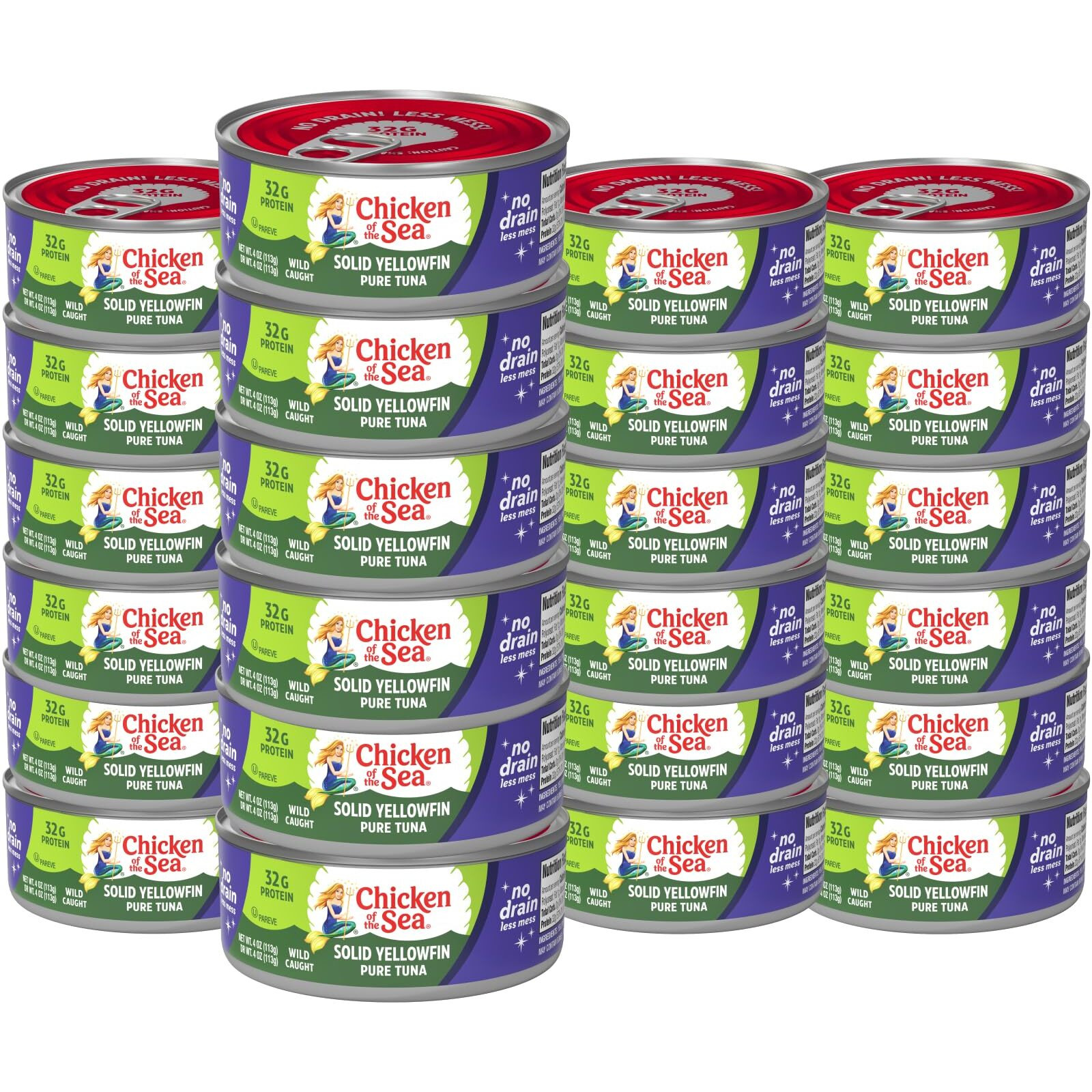 Chicken Of The Sea Solid Yellowfin Pure Tuna, Wild Caught, No Drain, 4 Oz. Can (Pack Of 24)