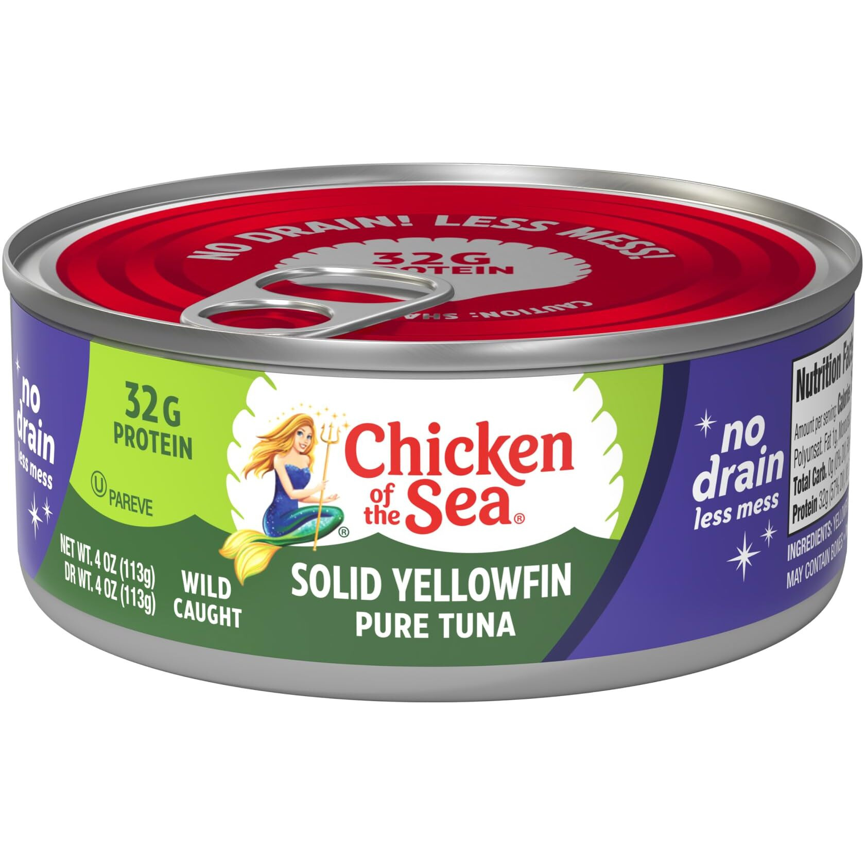 Chicken Of The Sea Solid Yellowfin Pure Tuna, Wild Caught, No Drain, 4 Oz. Can (Pack Of 24)