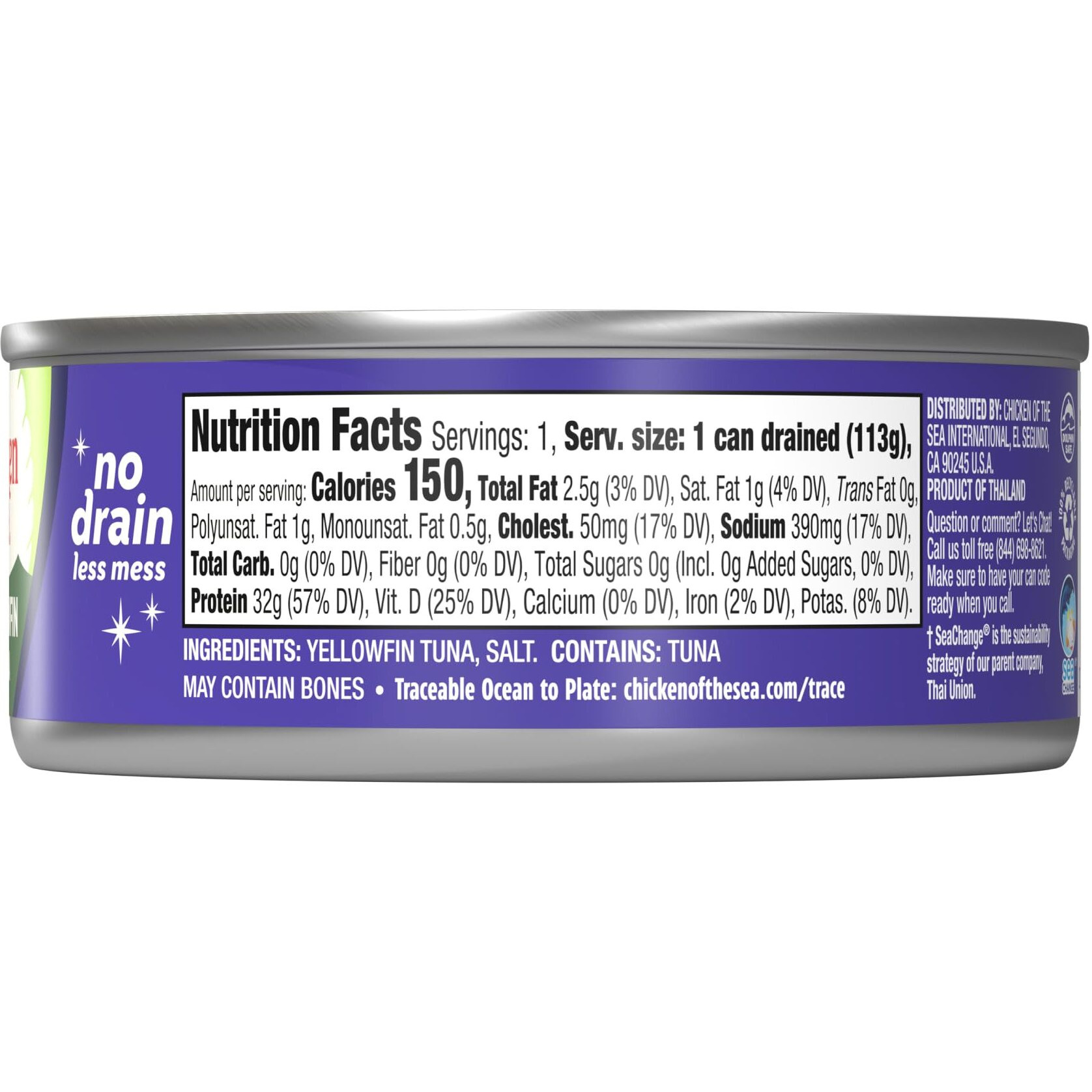 Chicken Of The Sea Solid Yellowfin Pure Tuna, Wild Caught, No Drain, 4 Oz. Can (Pack Of 24)