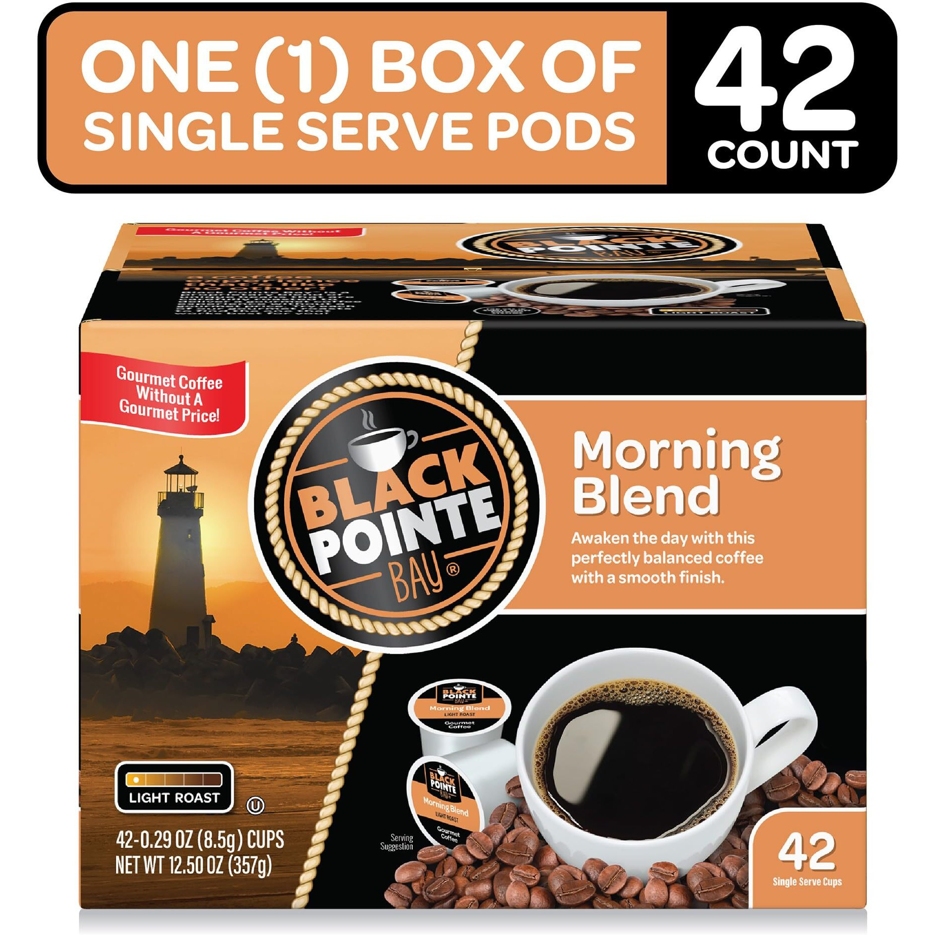 Black Pointe Bay Coffee, Morning Blend, Light Roast, 42 Count Single Serve Coffee Pods For Keurig K-Cup Brewers
