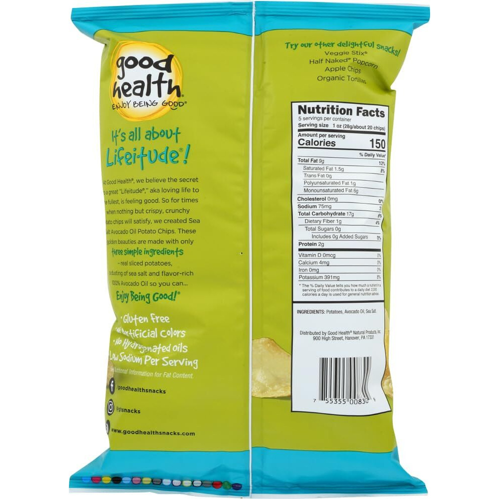 Good Health Avocado Oil Kettle Style Chips With Sea Salt 5 Oz. Bag (4 Bags)