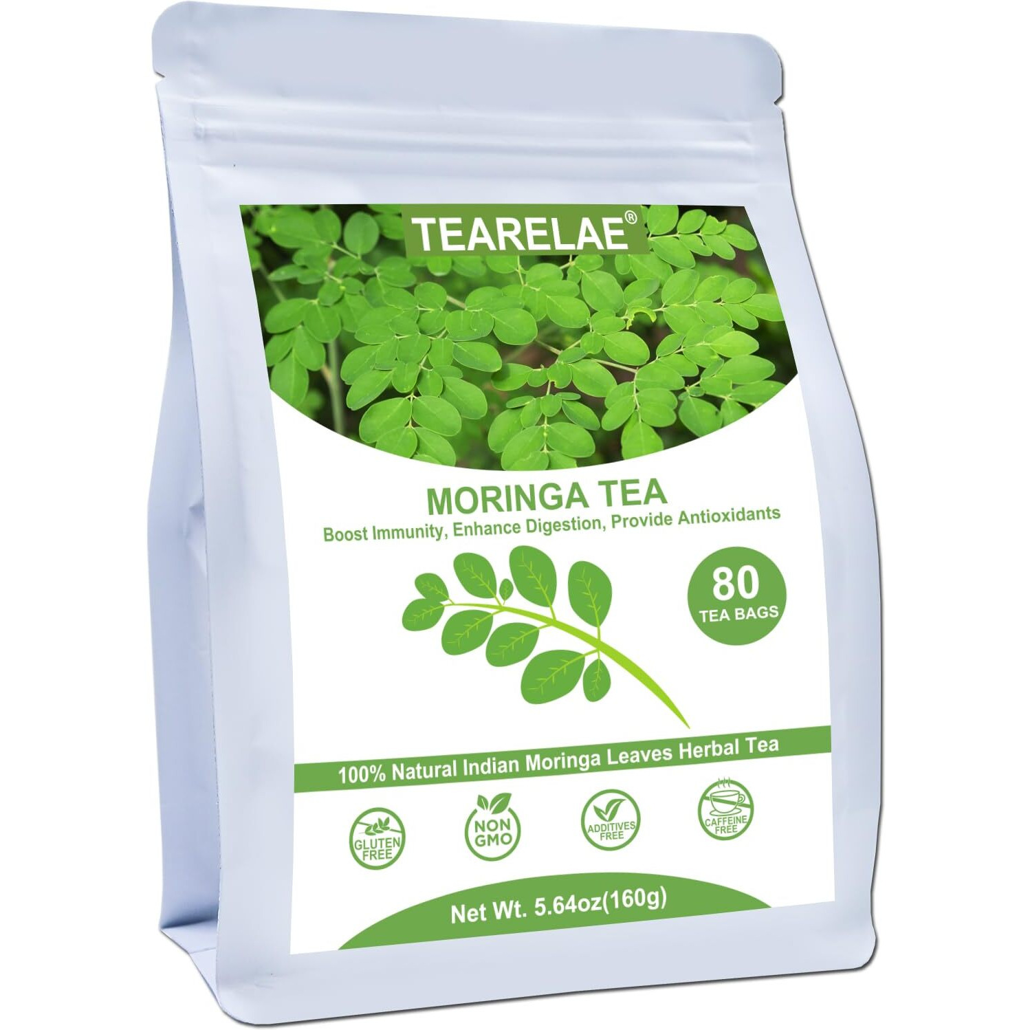 Tearelae - Moringa Tea - 2G X 80 Count - Premium Moringa Leaves Tea Bags - Boost Immunity, Aid In Digestion - Non-Gmo - Caffeine-Free
