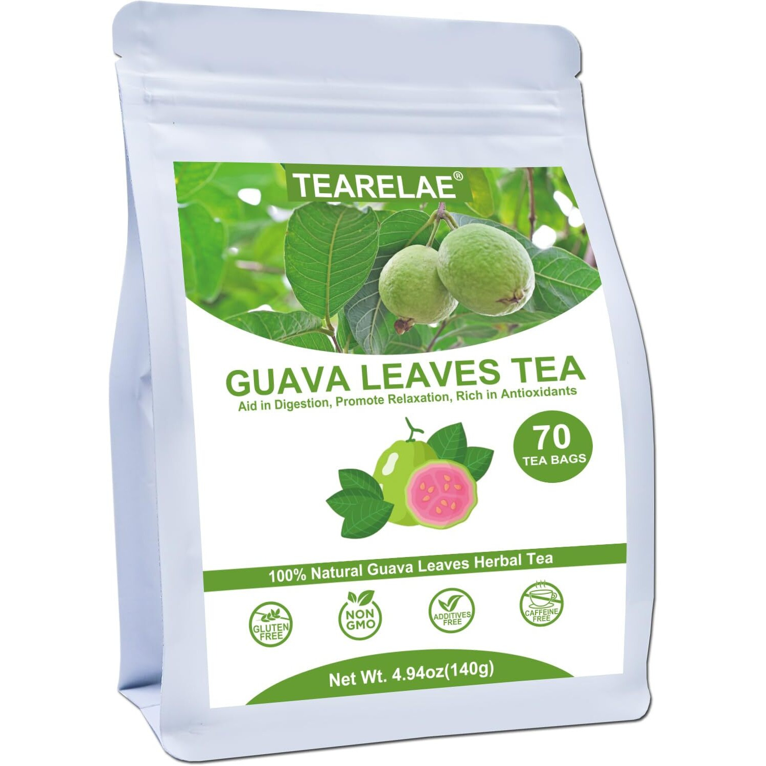 Tearelae - Guava Leaves Tea Bags - 70 Count - 100% Pure Natural Guava Leaves - Aid In Digestion, Promote Relaxation - Non-Gmo - Caffeine-Free