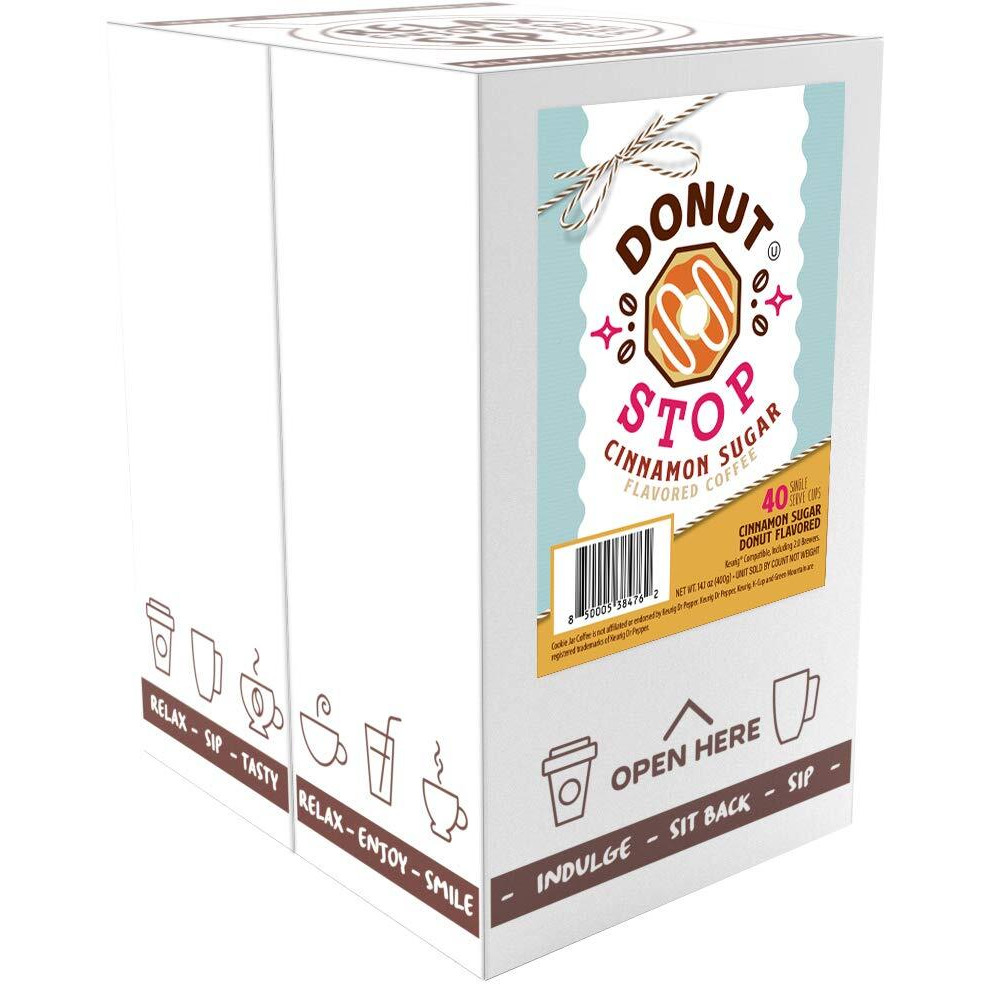 Donut Stop Flavored Coffee Pods, Compatible With 2.0 K-Cup Brewers, Cinnamon Sugar Flavor, 40 Count