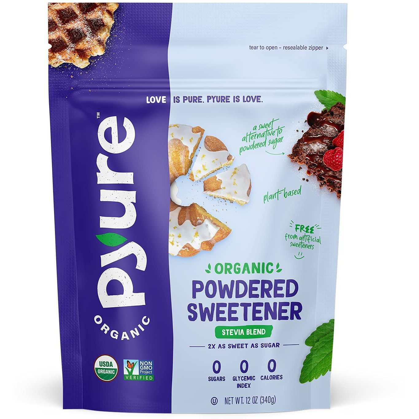 Pyure Organic Powdered Confectioners Stevia Sweetener Blend, 21 Sugar Substitute, 12 Ounce