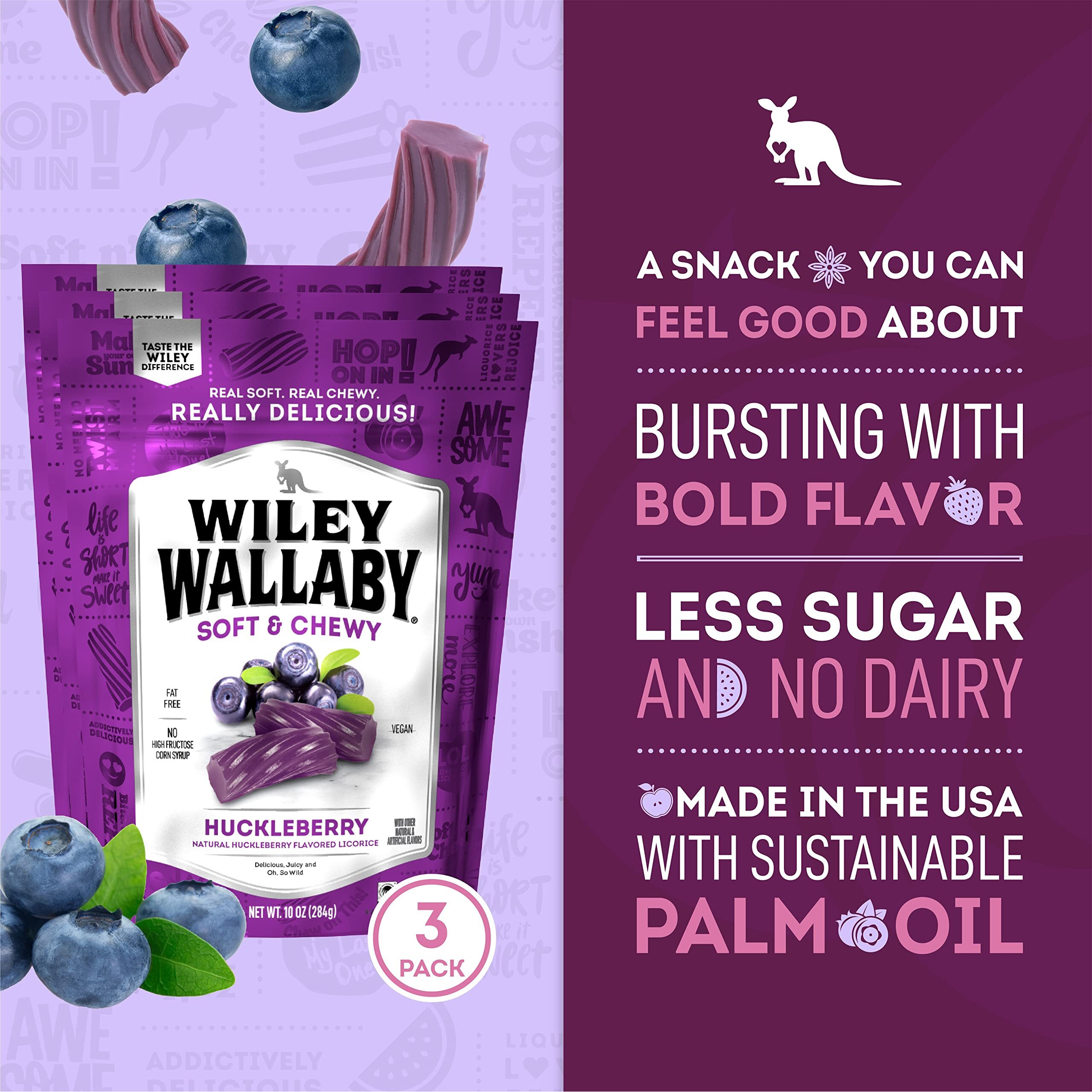 Wiley Wallaby Licorice 10 Ounce Classic Gourmet Soft & Chewy Australian Huckleberry Licorice Candy Twists, 3 Pack