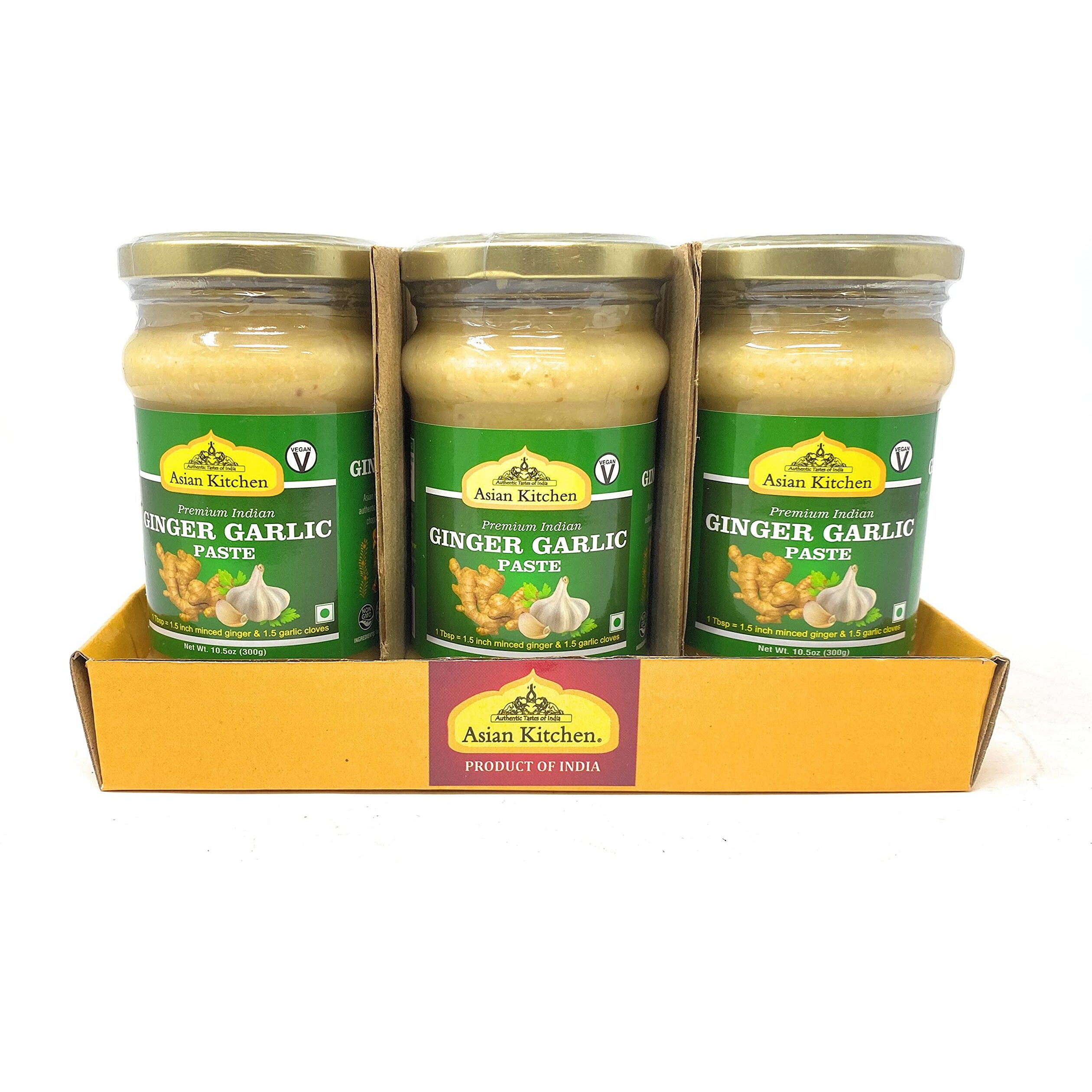 Asian Kitchen Ginger Garlic Cooking Paste 10.58Oz (300G) Glass Jar, Pack Of 5+1 Free ~ Vegan | Gluten Free | Non-Gmo | No Colors | Indian Origin