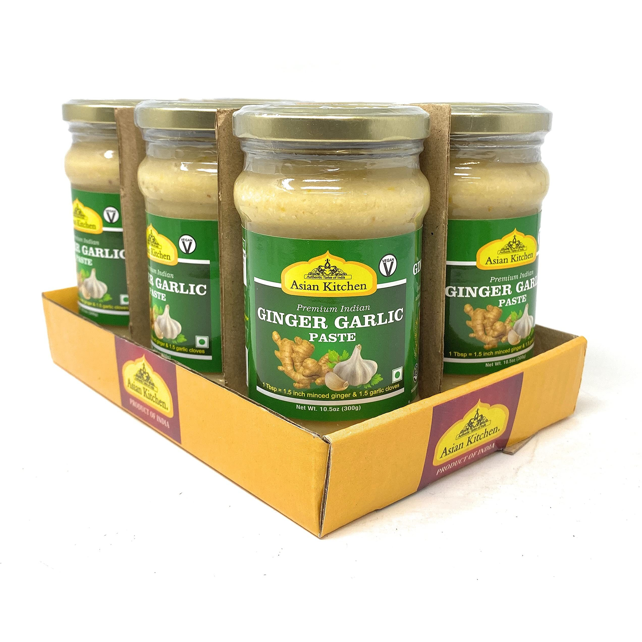 Asian Kitchen Ginger Garlic Cooking Paste 10.58Oz (300G) Glass Jar, Pack Of 5+1 Free ~ Vegan | Gluten Free | Non-Gmo | No Colors | Indian Origin