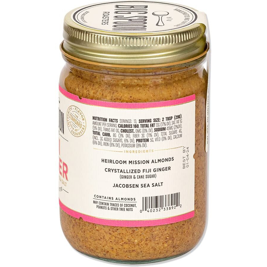Big Spoon Roasters Fiji Ginger Almond Butter W/Sea Salt - Keto Friendly, Low Sugar Almond Butter - Crunchy Almond Butter With Bee-Friendly Almonds - Gourmet, Pure, Vegan Almond Nut Butter - 13 Ounces