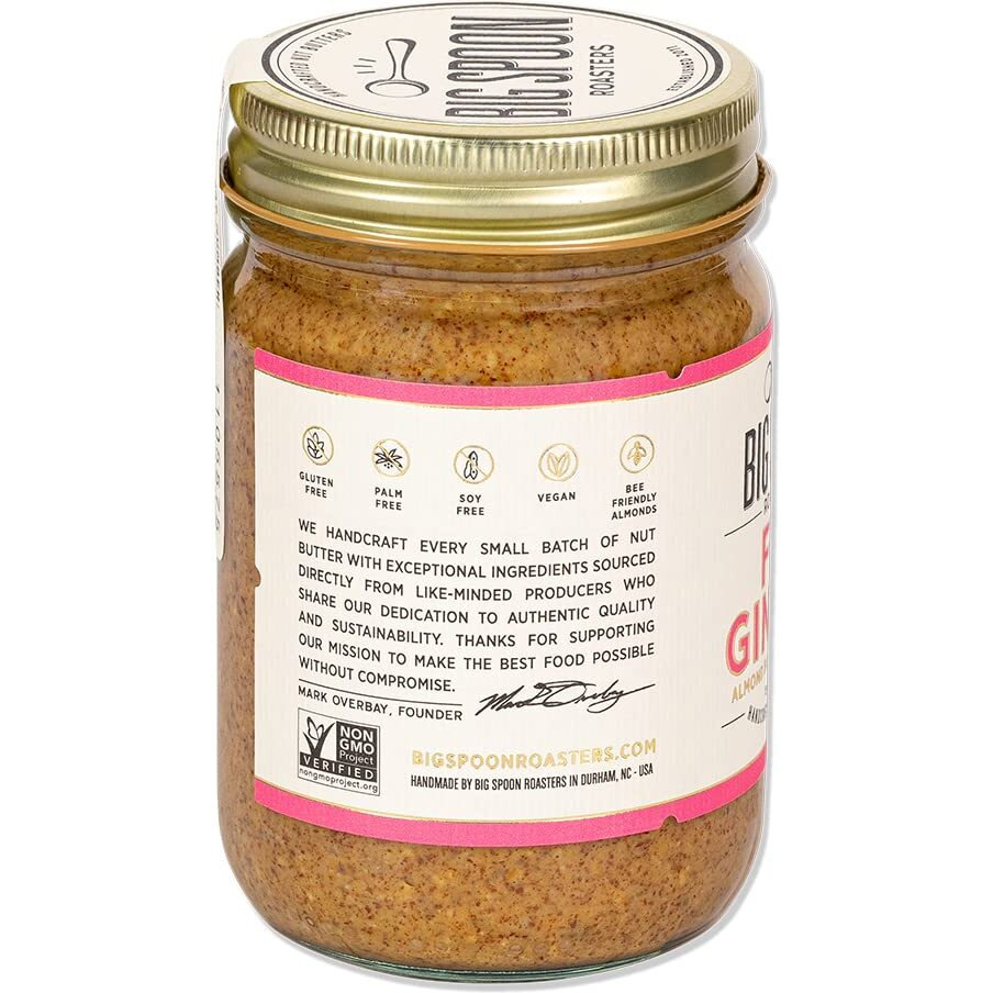 Big Spoon Roasters Fiji Ginger Almond Butter W/Sea Salt - Keto Friendly, Low Sugar Almond Butter - Crunchy Almond Butter With Bee-Friendly Almonds - Gourmet, Pure, Vegan Almond Nut Butter - 13 Ounces