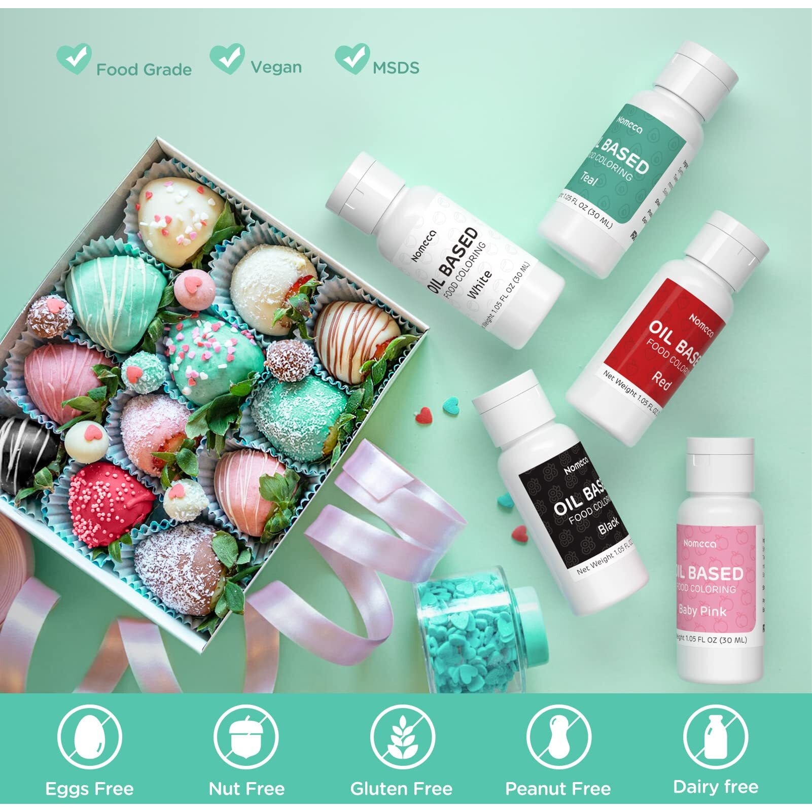 Oil Based Food Coloring For Chocolate - 30 Milliliters Upgraded Oil Teal Food Color For Baking Cake Decorating, Edible Food Dye For Candy Melts Cookies Easter Egg Icing Fondant Meringues