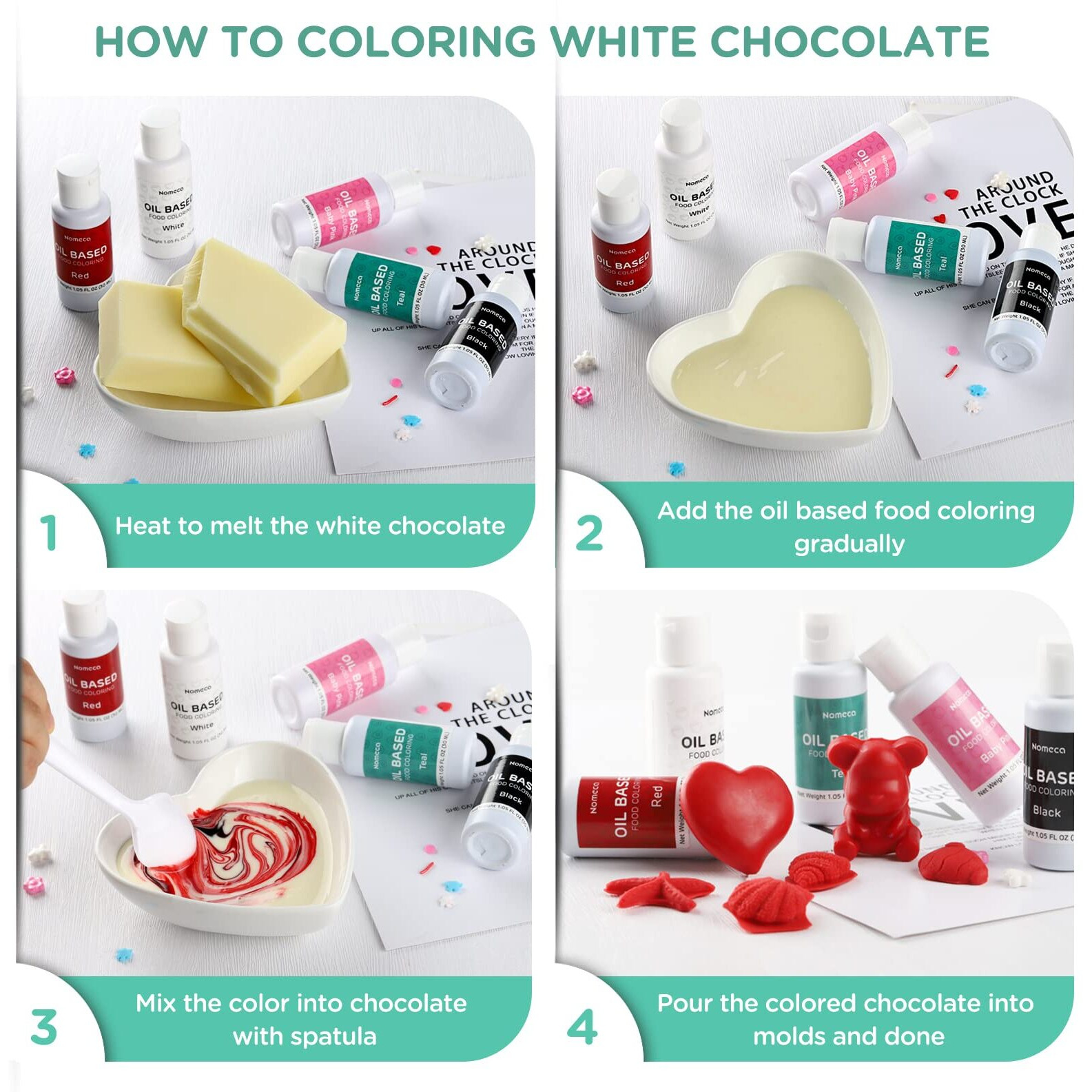 Oil Based Food Coloring For Chocolate - 30 Milliliters Upgraded Oil Teal Food Color For Baking Cake Decorating, Edible Food Dye For Candy Melts Cookies Easter Egg Icing Fondant Meringues