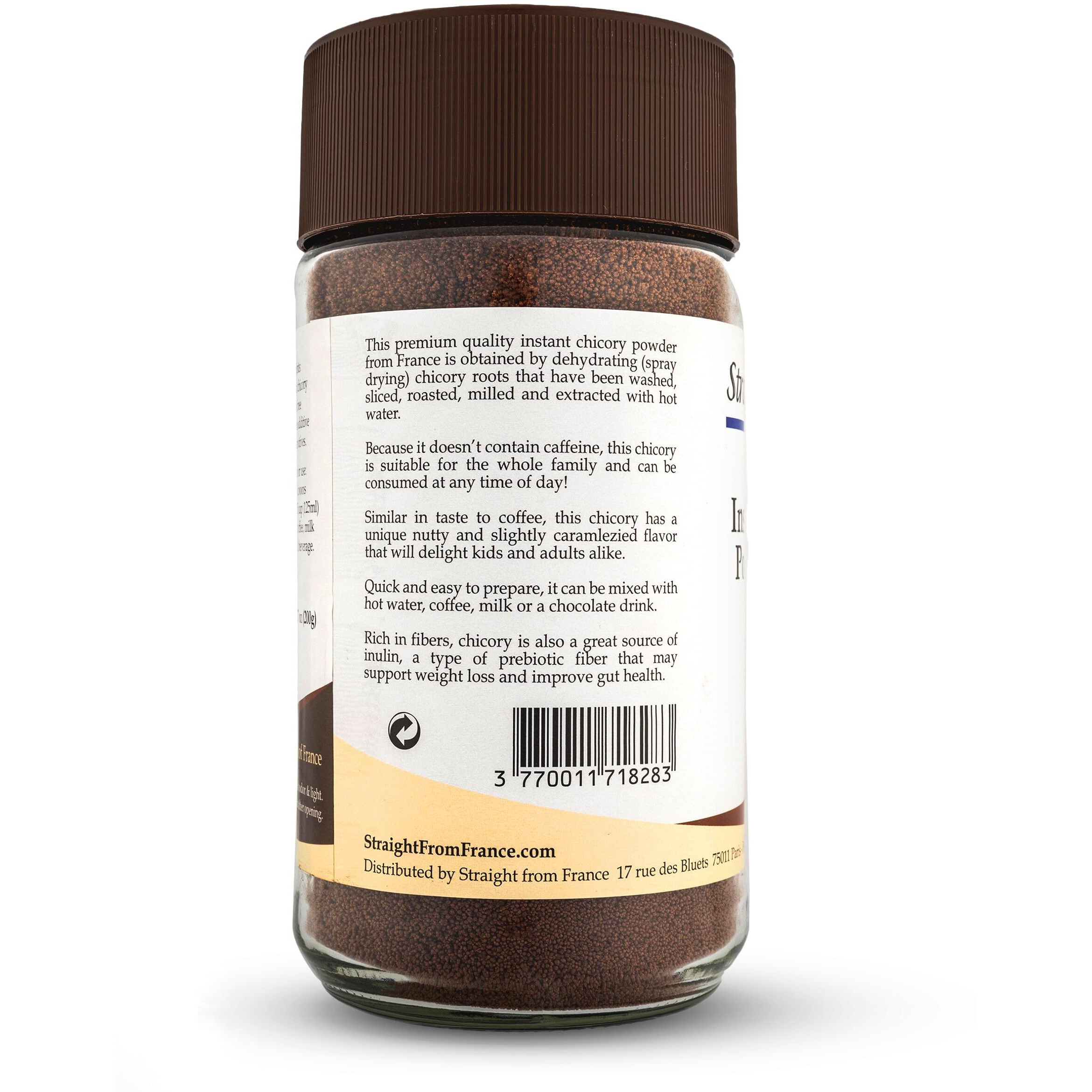 Straight From France Caffeine Free Instant Chicory Powder, Coffee Substitute Rich In Fibers, Great Addition To Hot Chocolate, Milk Or Coffee Beverages 7 Oz