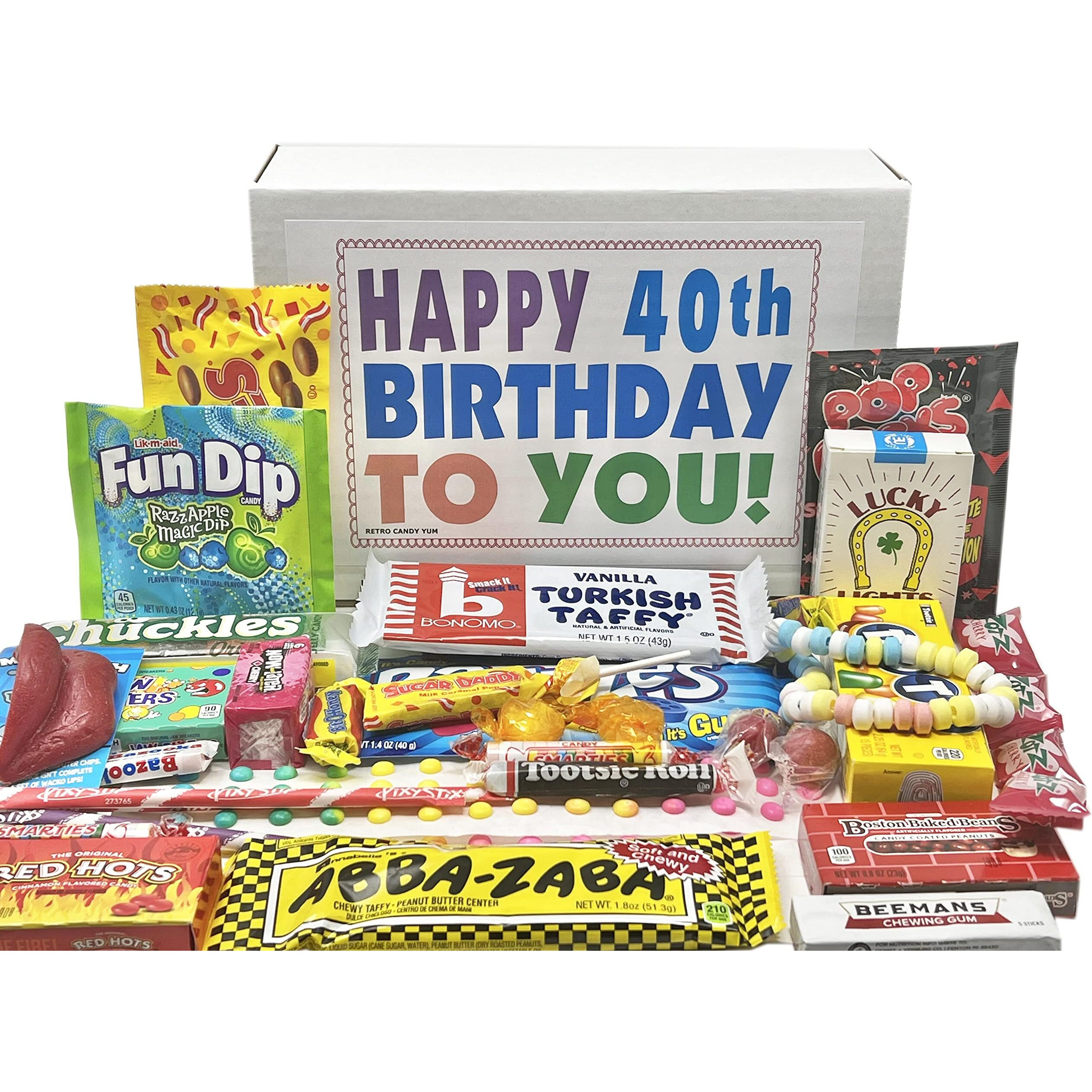 Retro Candy Yum Happy 40Th Birthday To You For 40 Year Old Man Or Woman - Classic Nostalgic Candy Assortment Gift Box Jr