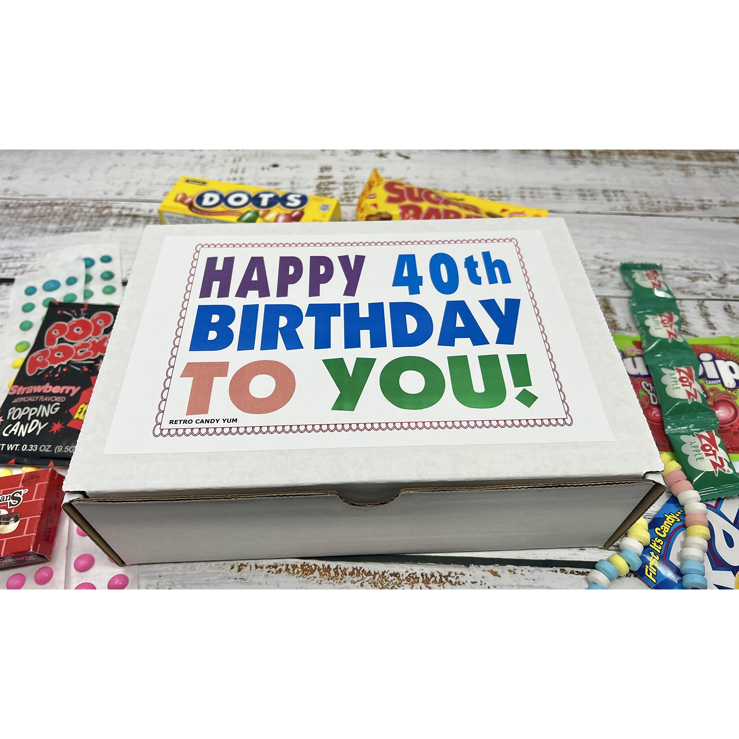 Retro Candy Yum Happy 40Th Birthday To You For 40 Year Old Man Or Woman - Classic Nostalgic Candy Assortment Gift Box Jr