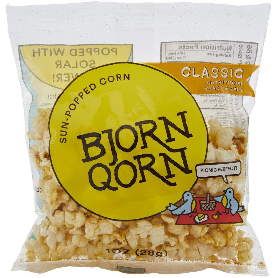 Bjornqorn Mini Bag 15-Pack (Classic) Popcorn - Vegan & Gluten Free - Savory, Cheesy, Umami - (15 1Oz Bags)