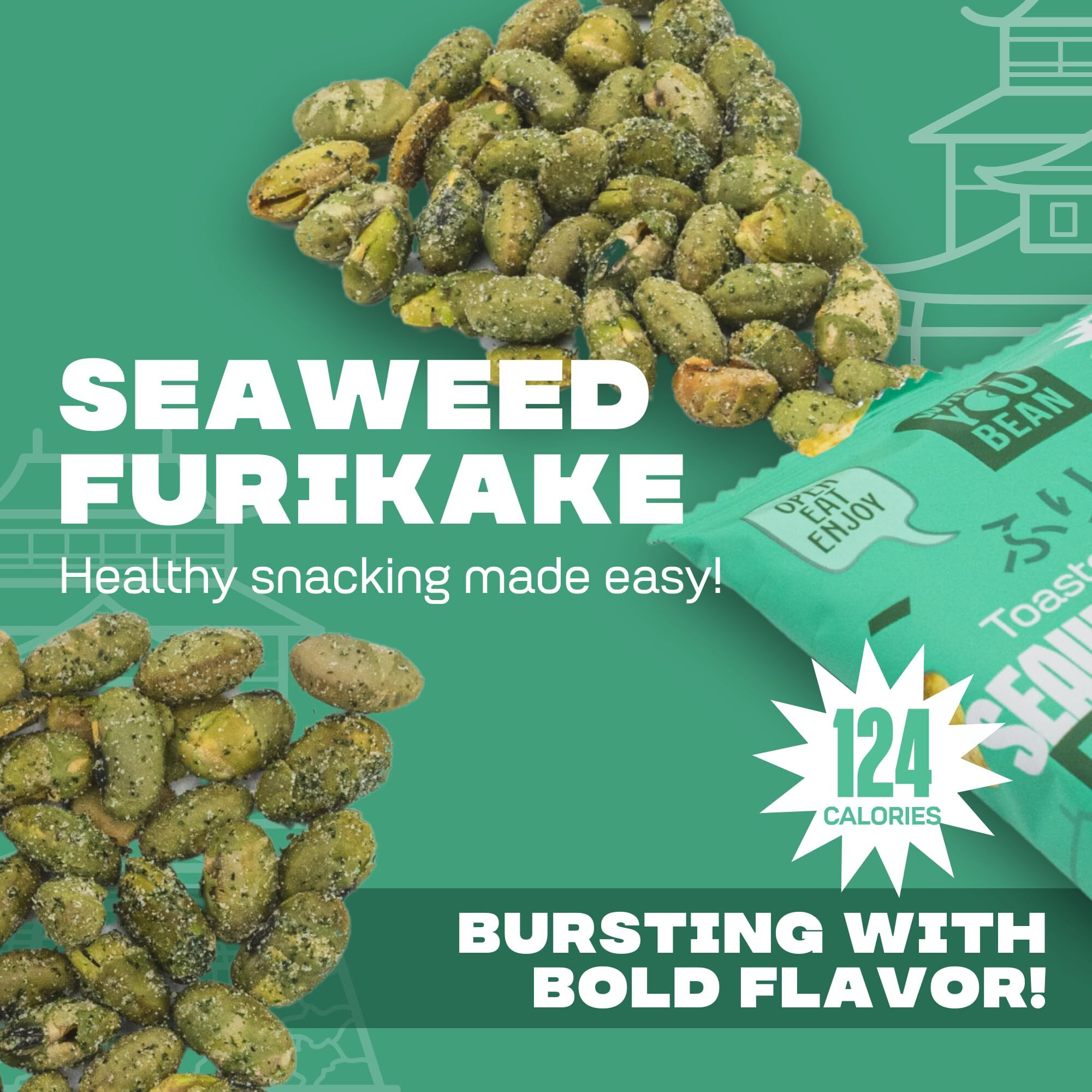 Where You Bean Edamame Beans Snack Seaweed Furikake - Dry Roasted Edamame Beans & Seaweed Snacks - High Protein Snacks For Adults - Japanese Snacks - Crunchy Edamame Snacks 0.9 Oz (Pack Of 8)