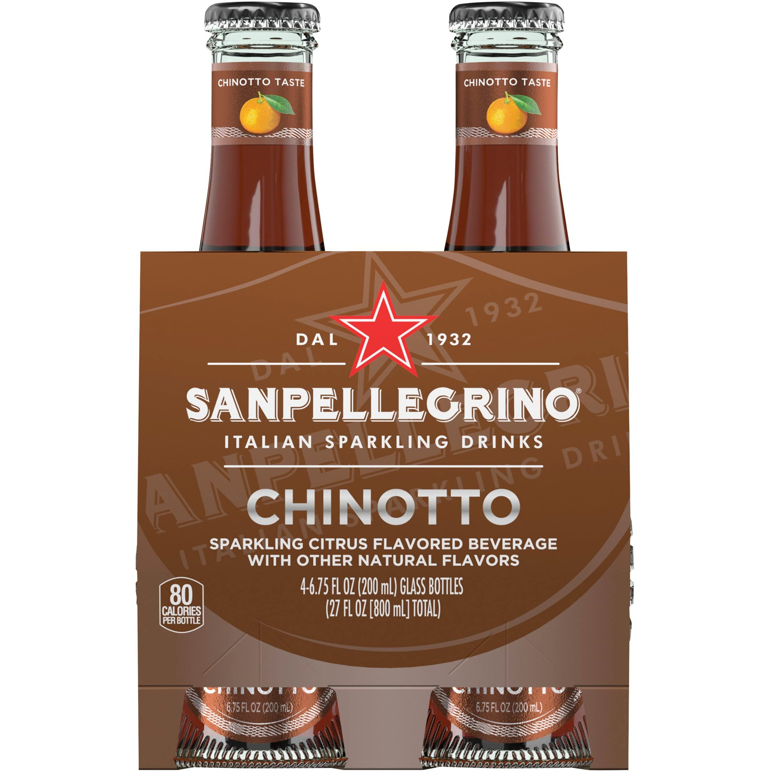 Sanpellegrino Italian Sparkling Drink Chinotto, Sparkling Citrus Beverage, 4 Pack Of 6.75 Fl Oz Bottles