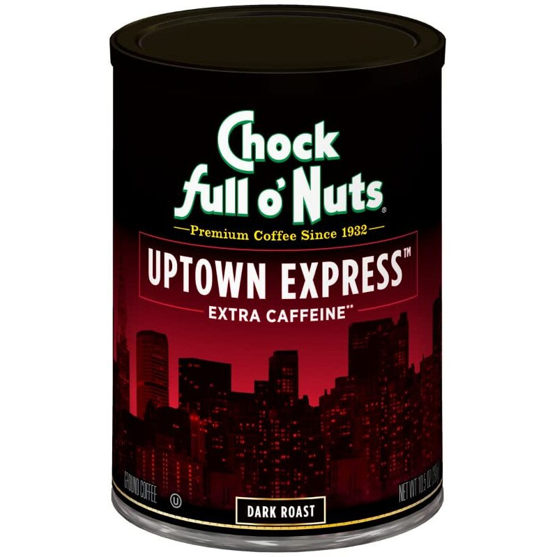 Chock Full Onuts Uptown Express Roast, Dark Roast Ground Coffee With Extra Caffeine - Gourmet Coffee Beans - Bold, Full-Bodied And Intense Coffee (10.5 Oz. Can)