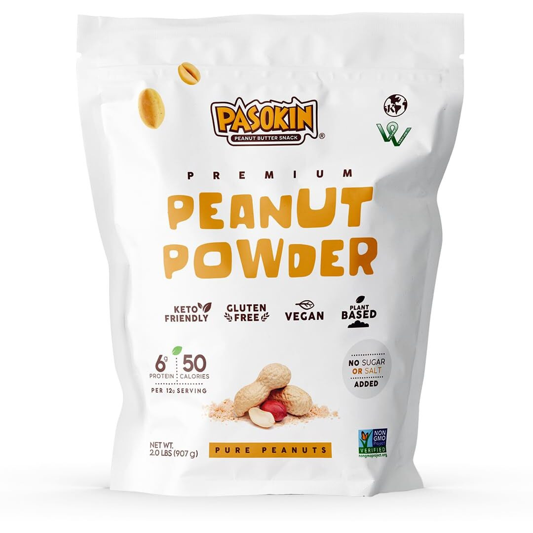 Pasokin All-Natural 100% Powdered Peanut Butter, Gluten-Free Peanut Powder, From Roasted Cold-Pressed High Oleic Peanuts, Bulk, No Sugar Added, Non-Gmo, Plant-Based Protein, Keto-Friendly, 2 Lb