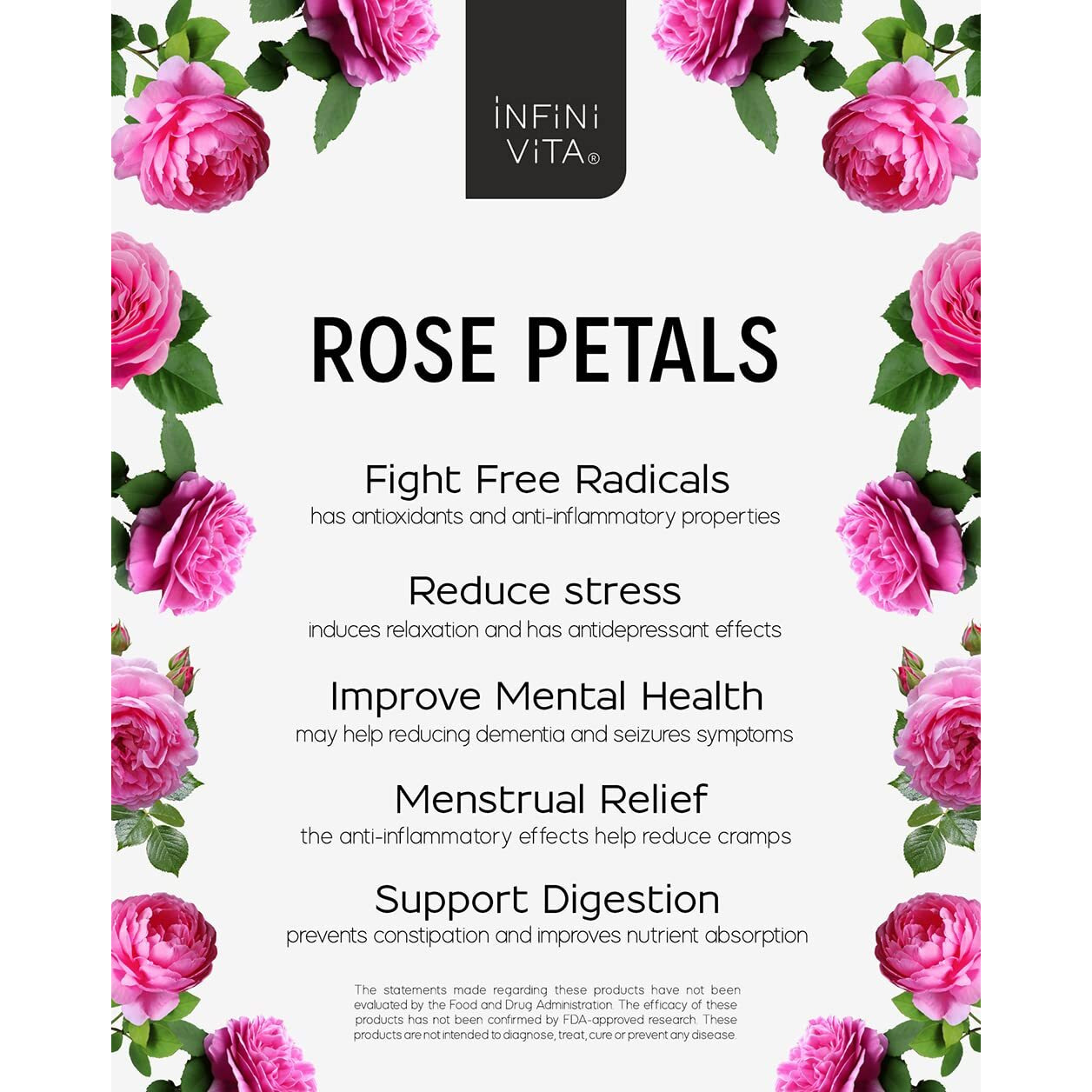 Infini Vita Dried Rose Petals 14G (0.5Oz) - Edible Red Rose Tea - Dried Flowers For Cake Decorating, Drinks, Candle, And Soap Making (0.5Oz)