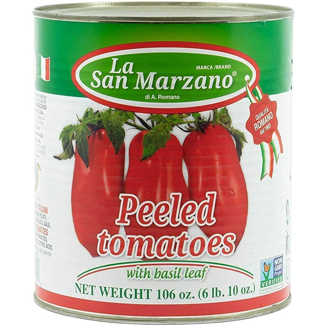 Large Can, La San Marzano Peeled Plum Tomatoes In Puree With Basil Leaf, 106 Oz (10 Can), Premium Quality, 100% Product Of Italy, Authentic Italian Flavor