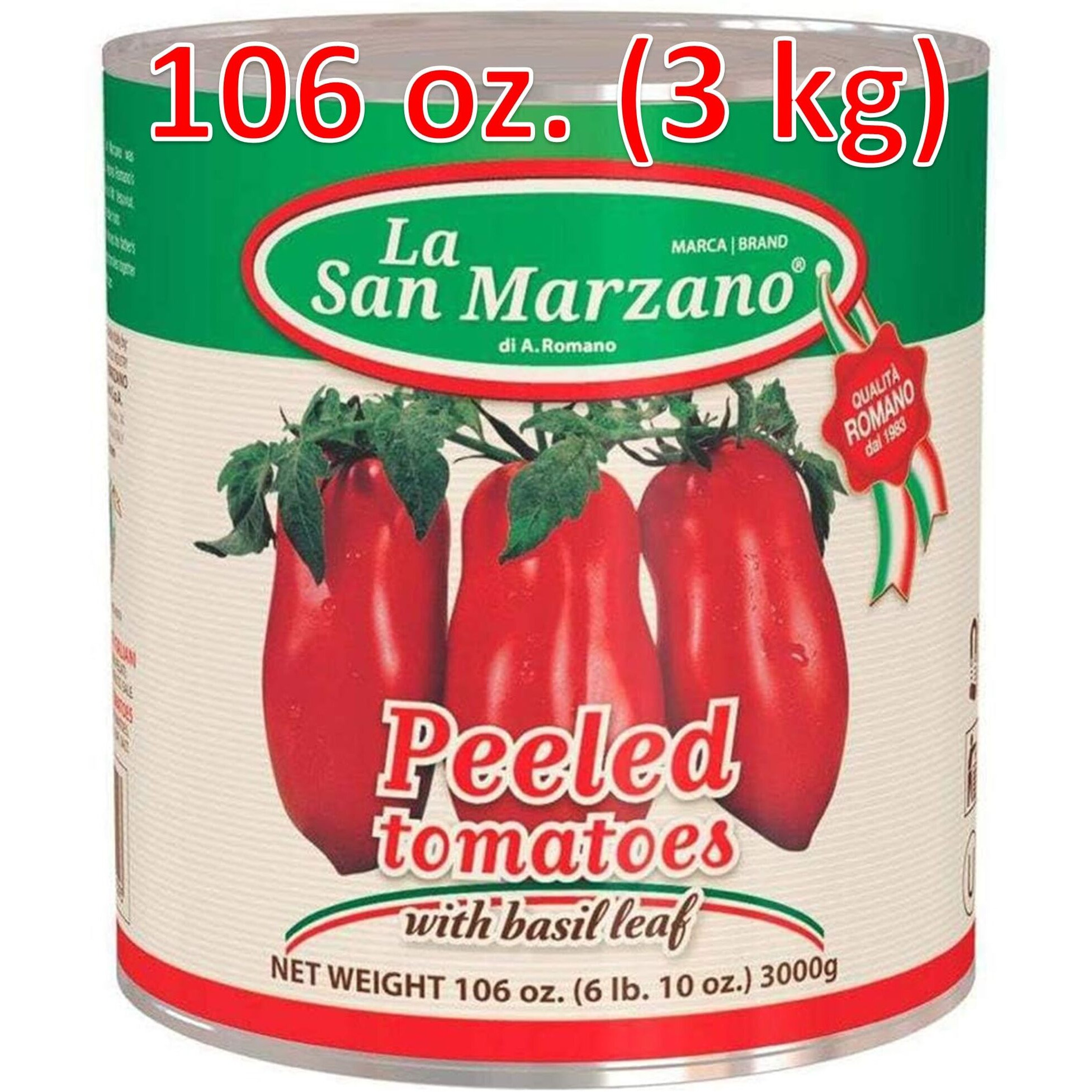 Large Can, La San Marzano Peeled Plum Tomatoes In Puree With Basil Leaf, 106 Oz (10 Can), Premium Quality, 100% Product Of Italy, Authentic Italian Flavor