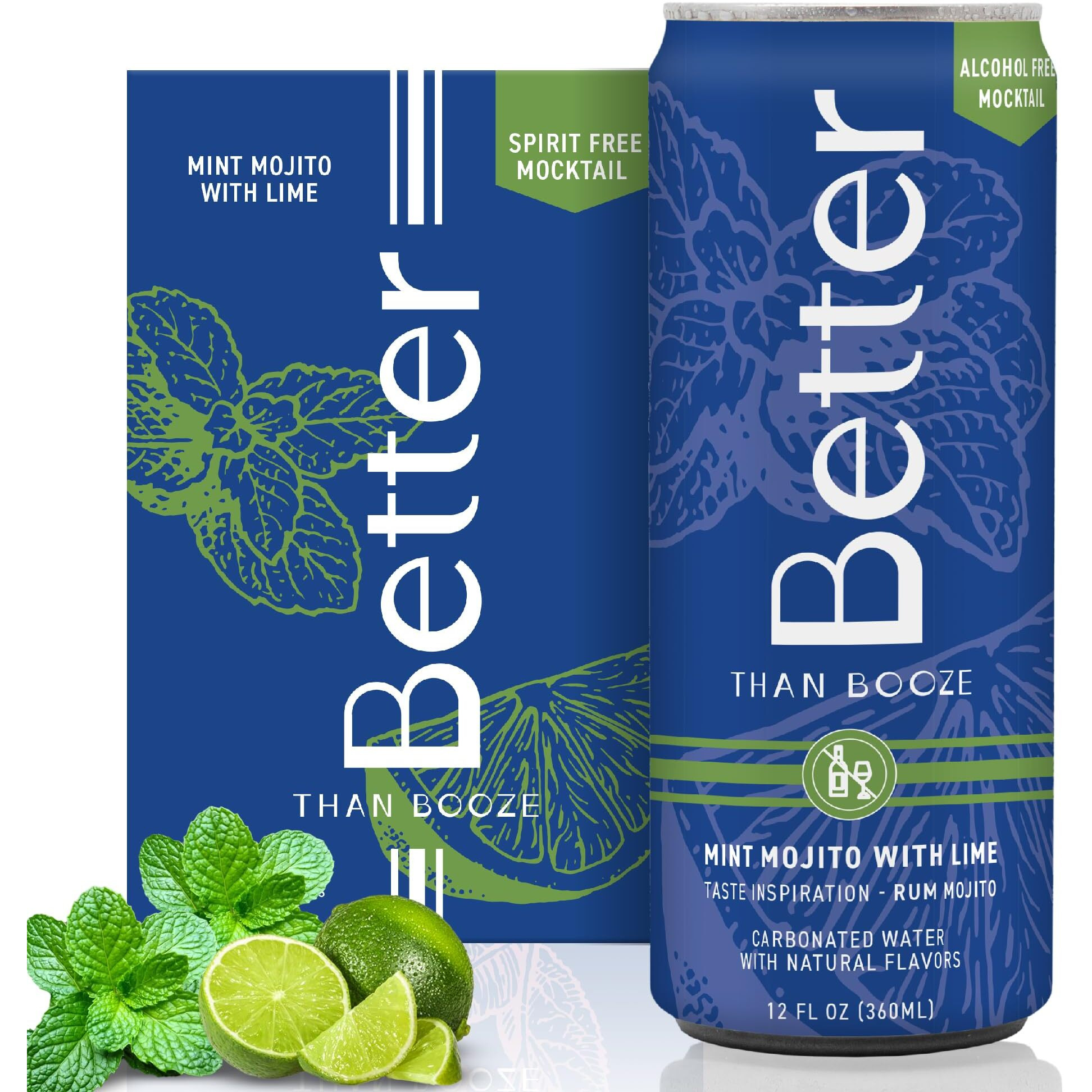 Better Than Booze Mocktails Non-Alcoholic Drinks | Alcohol Alternative Beverages, Ritual Zero Proof | Enjoy Your Drink Moment With Our Alcohol Free Drinks, Mint Mojito With Lime, 12 Fl Oz Each, 4 Pack