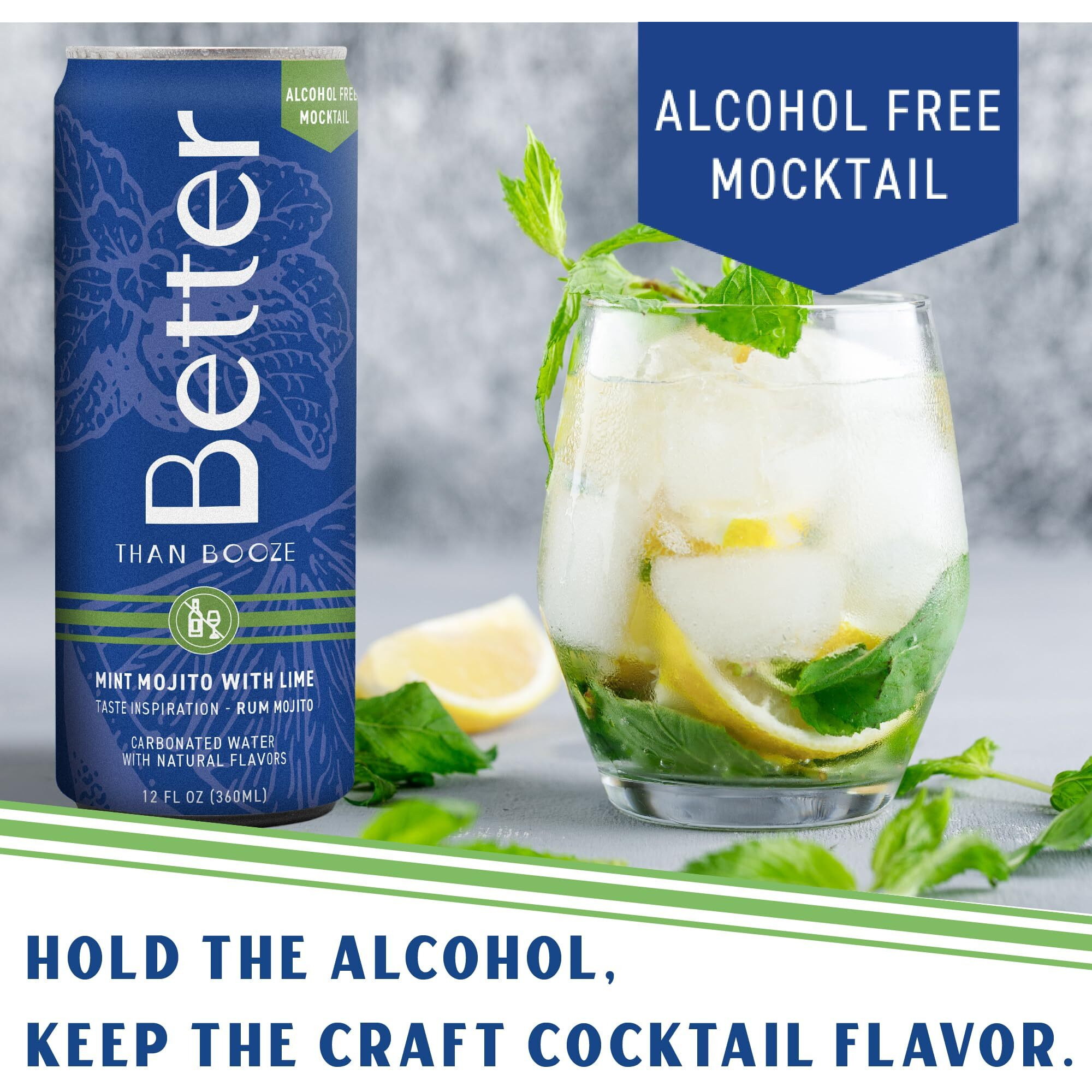 Better Than Booze Mocktails Non-Alcoholic Drinks | Alcohol Alternative Beverages, Ritual Zero Proof | Enjoy Your Drink Moment With Our Alcohol Free Drinks, Mint Mojito With Lime, 12 Fl Oz Each, 4 Pack