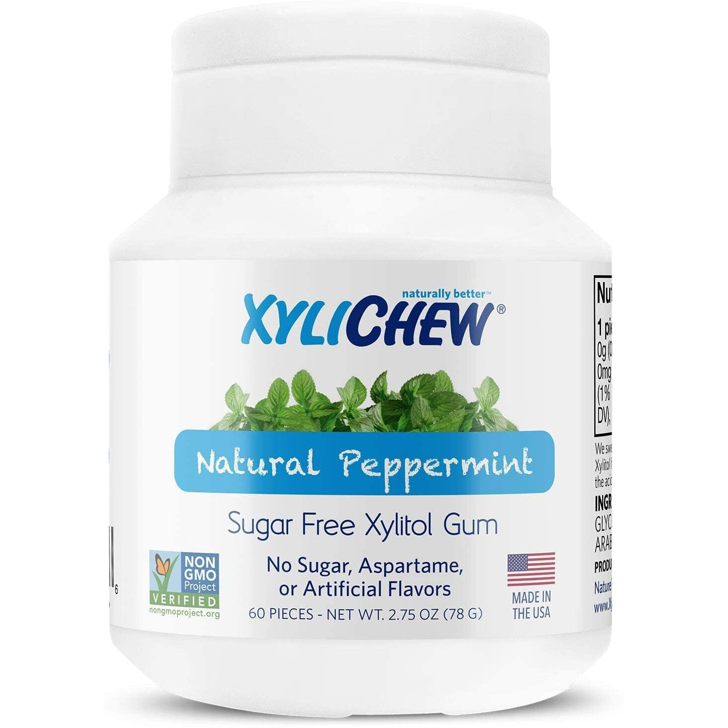 Xylichew - Naturally Better Sugar-Free Chewing Gum, Peppermint - 4 Pack Of 60 Pieces (240 Pieces Total)