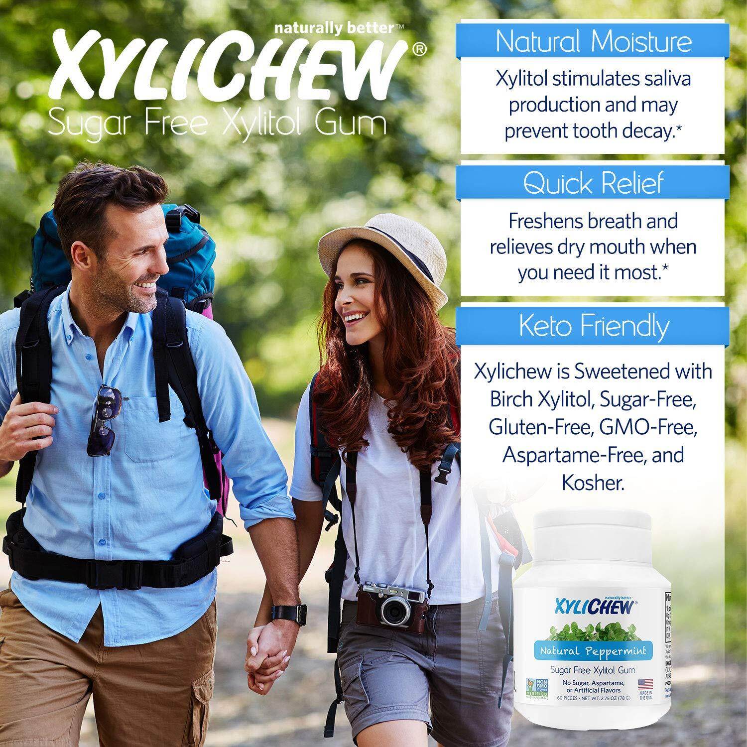 Xylichew - Naturally Better Sugar-Free Chewing Gum, Peppermint - 4 Pack Of 60 Pieces (240 Pieces Total)