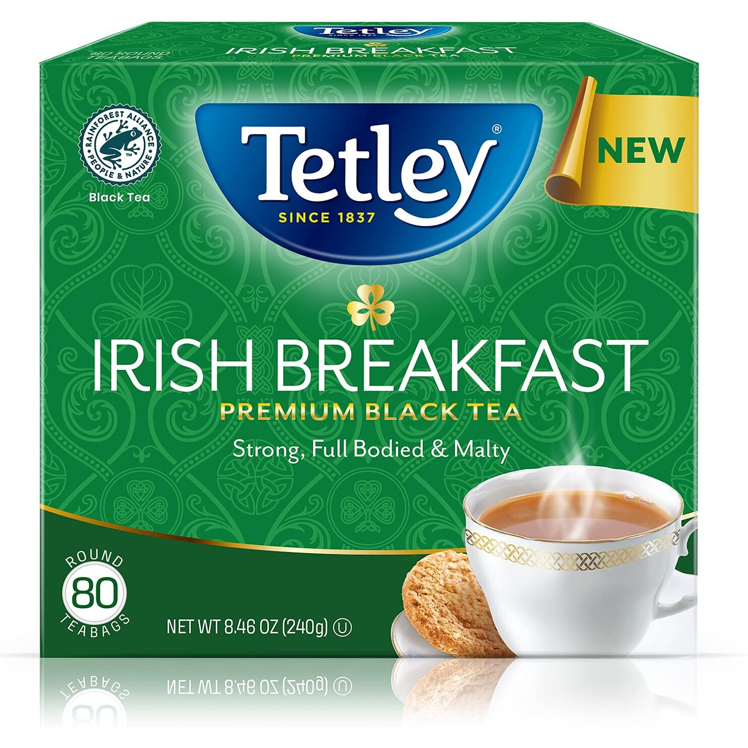 Tetley Irish Breakfast Premium Black Tea, 80 Tea Bags, Rainforest Alliance Certified