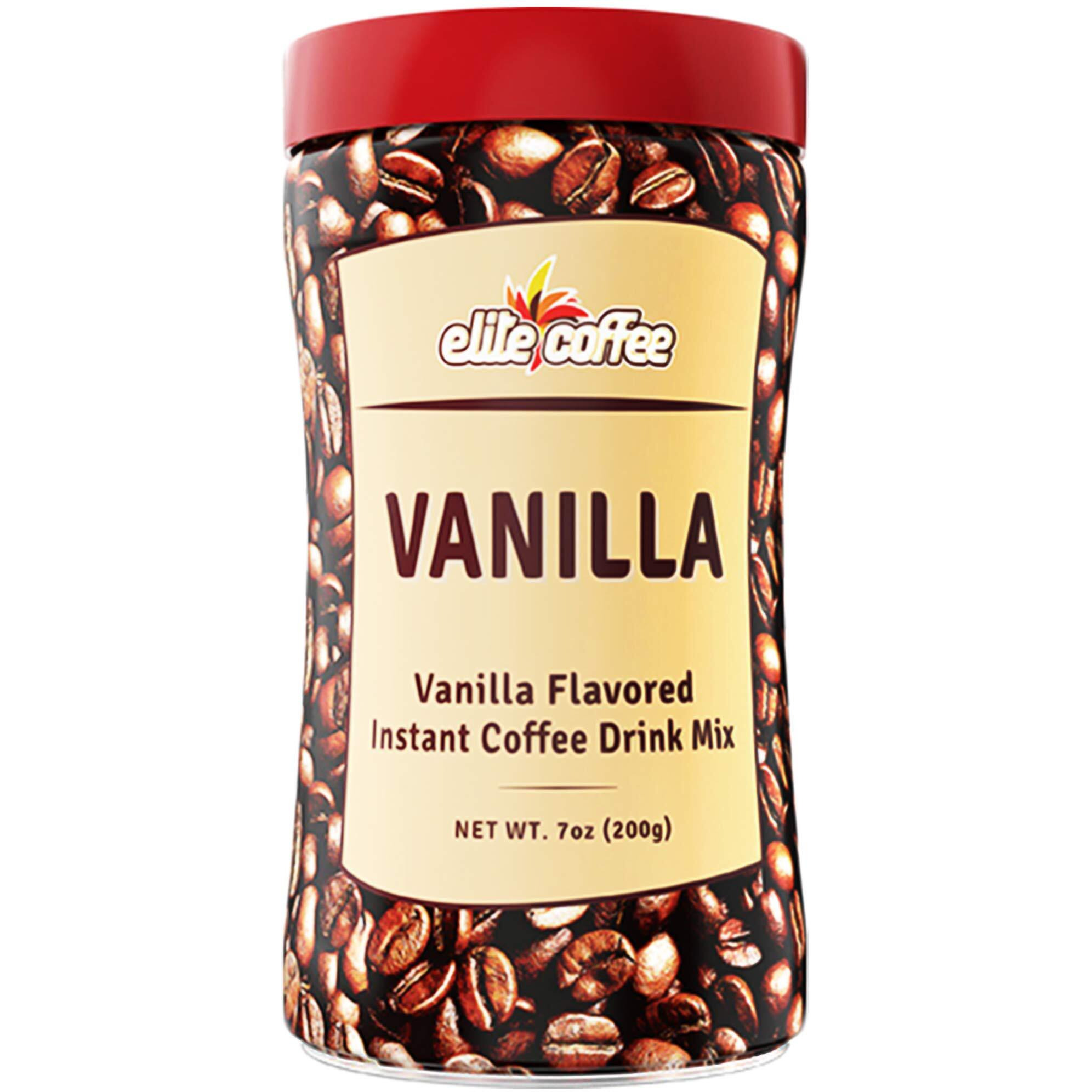 Elite Instant Coffee Vanilla Flavored Drink Mix 7Oz (3 Pack) Gluten Free, Resealable Tin Bottle