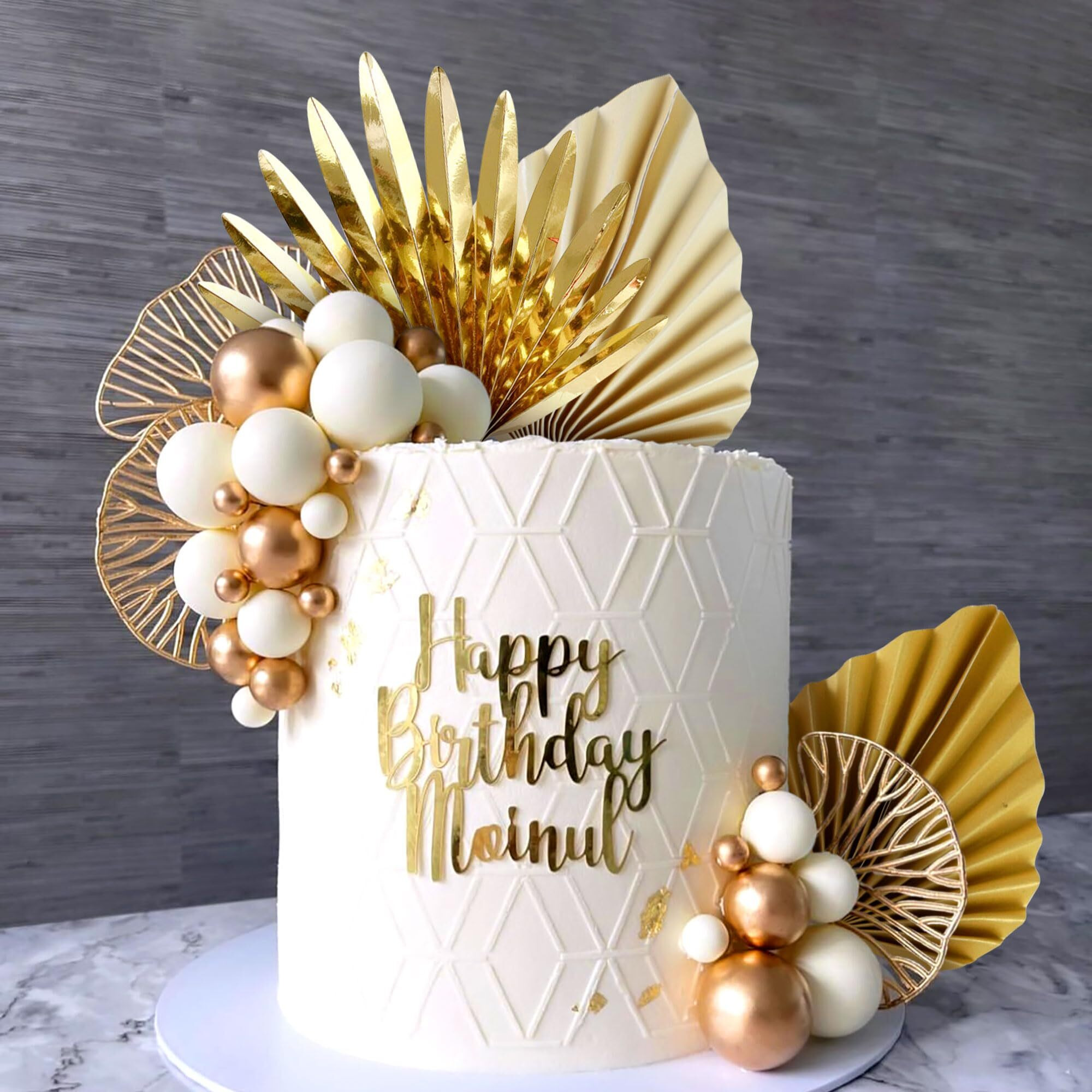 Laventy Champagne Rose Cake Decoration Balls Cake Decoration Gold Palm Leaves Cake Decoration Bohemian Cake Decoration Boho Cake Decoration White Gold Ball Cake Decoration Boho Party Supplies