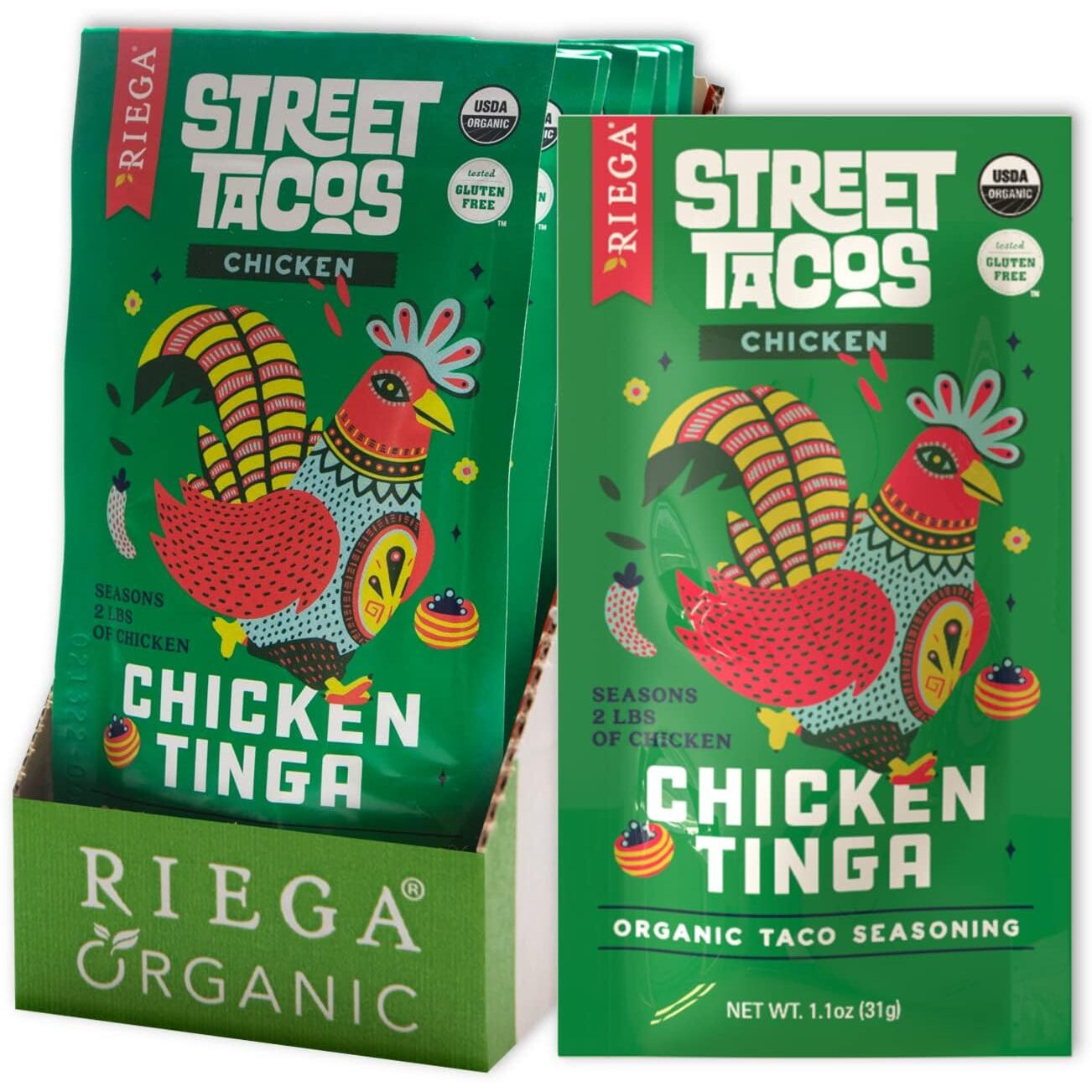Riega Organic Chicken Tinga Street Taco Seasoning, Perfect Mix For Authentic Slow Cooker Shredded Chicken Taco 1.1 Ounce (Pack Of 8)