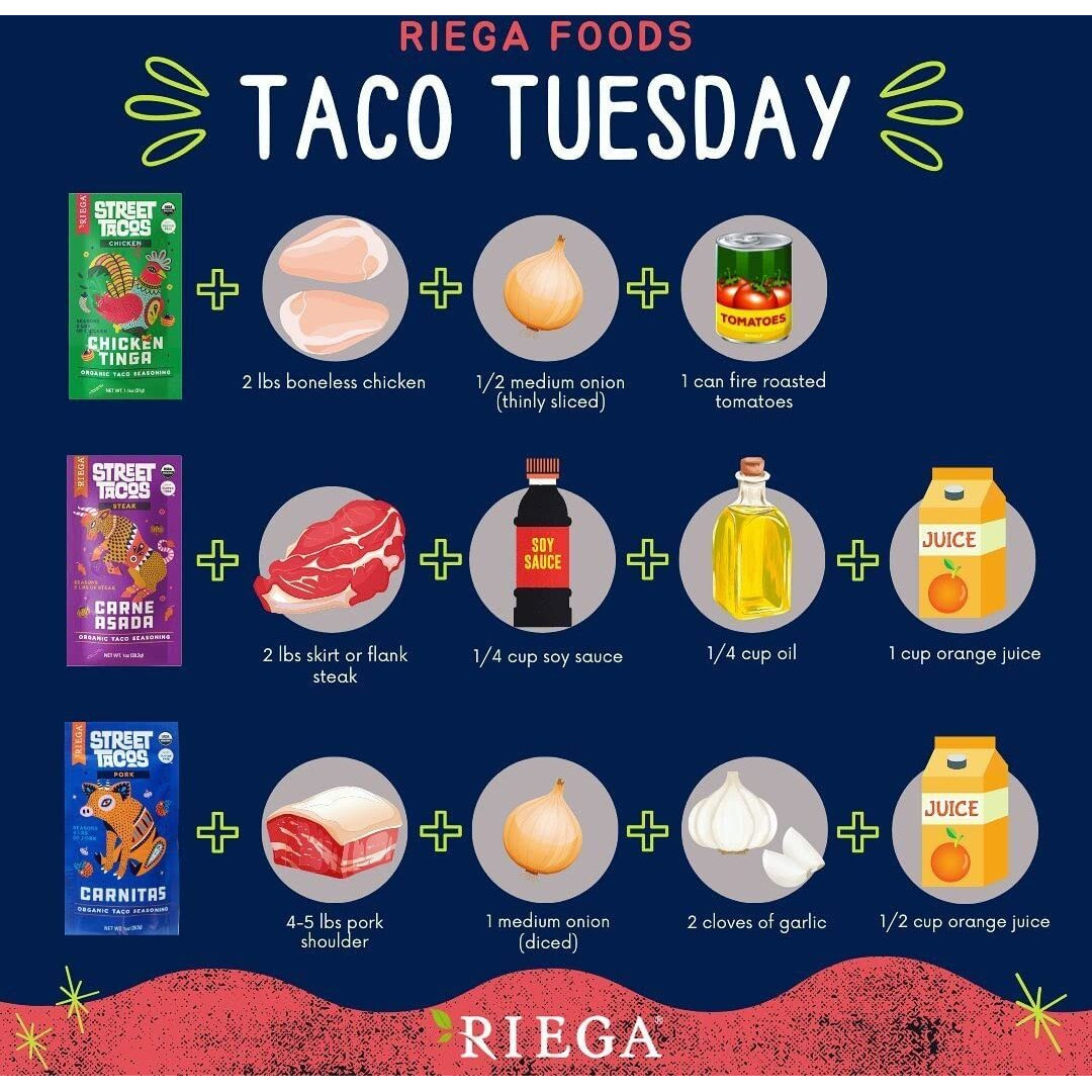 Riega Organic Chicken Tinga Street Taco Seasoning, Perfect Mix For Authentic Slow Cooker Shredded Chicken Taco 1.1 Ounce (Pack Of 8)