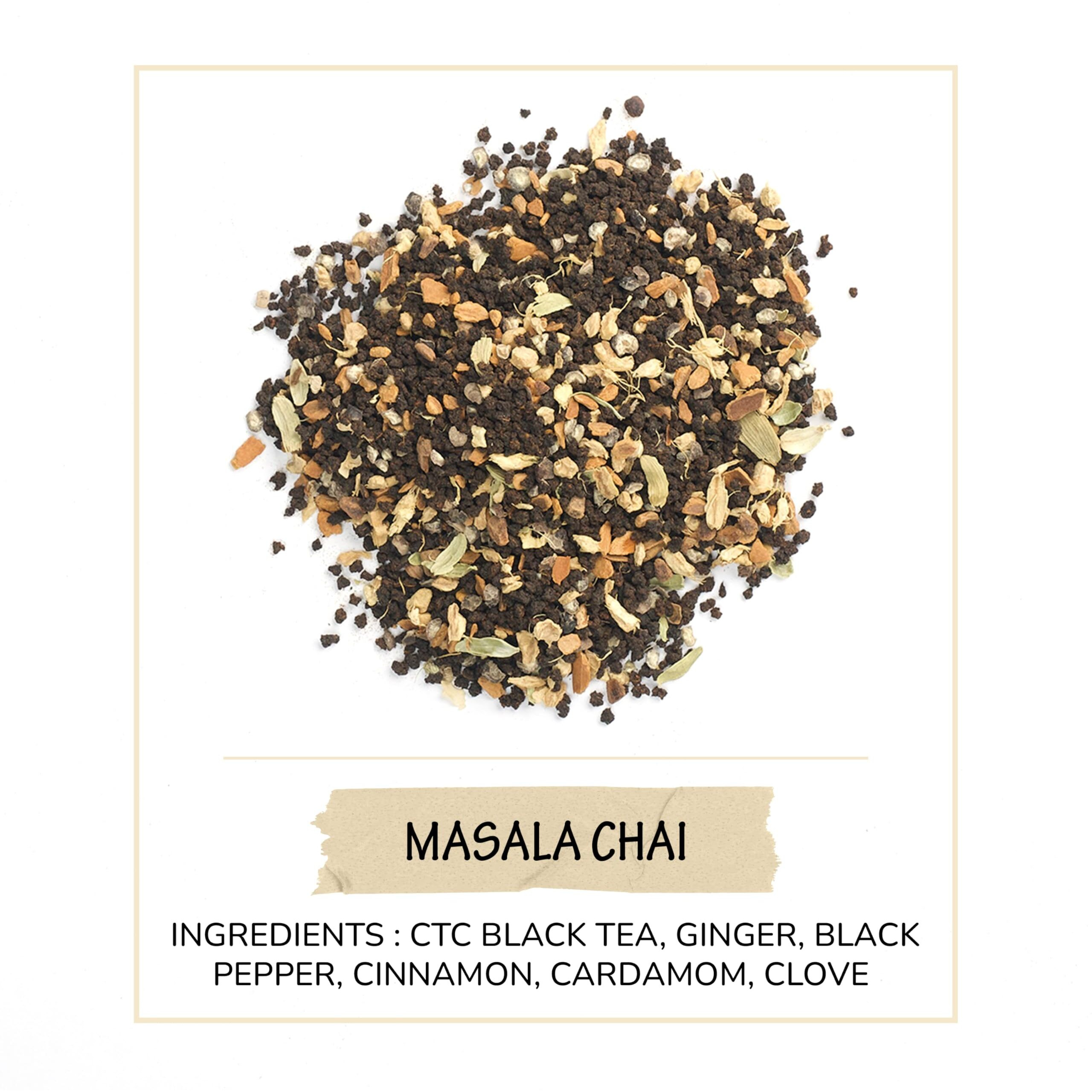 Brewix, Masala Chai Tea Loose Leaf Ctc Tea (50+ Cups, 3.53Oz/100G) Strong Robust & Aromatic, All Natural | Blended With Exotic Spices | Ginger, Cinnamon, Cardamom, Clove & Black Pepper