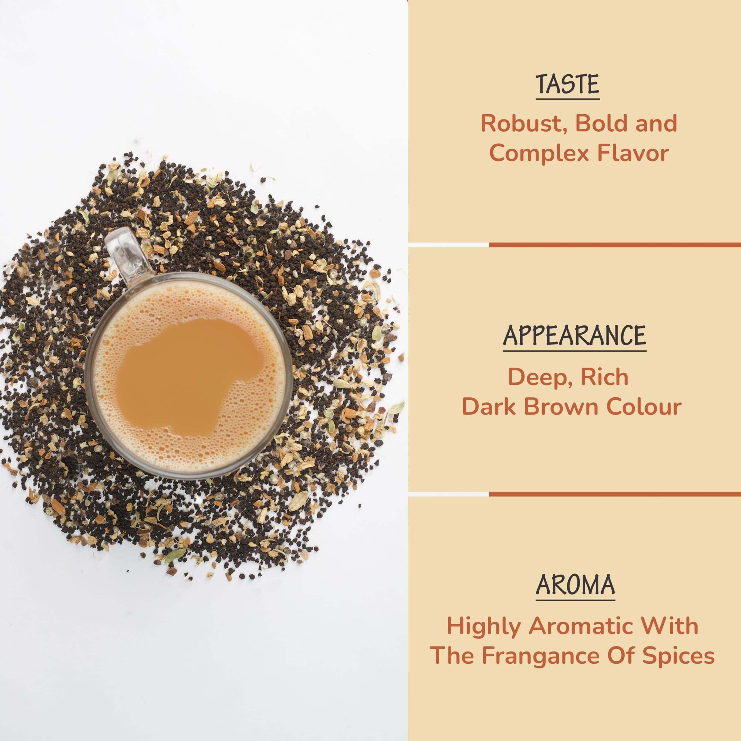 Brewix, Masala Chai Tea Loose Leaf Ctc Tea (50+ Cups, 3.53Oz/100G) Strong Robust & Aromatic, All Natural | Blended With Exotic Spices | Ginger, Cinnamon, Cardamom, Clove & Black Pepper