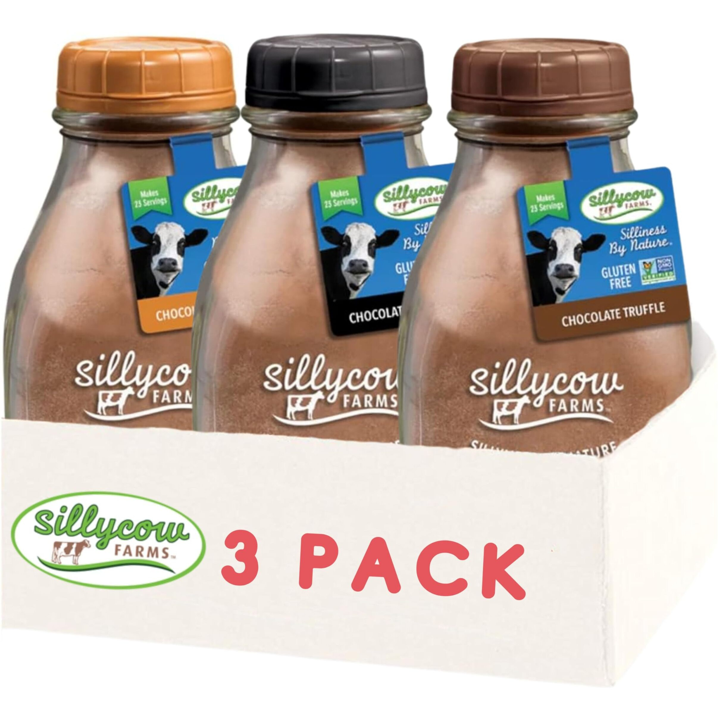 Sillycow Farms Hot Chocolate Variety Pack - Chocolate Chocolate, Chocolate Truffle, Chocolate Moo-Usse | Gluten Free, Non Gmo, Pure Cocoa Delight (16.9 Oz Glass Jars Pack Of 3)