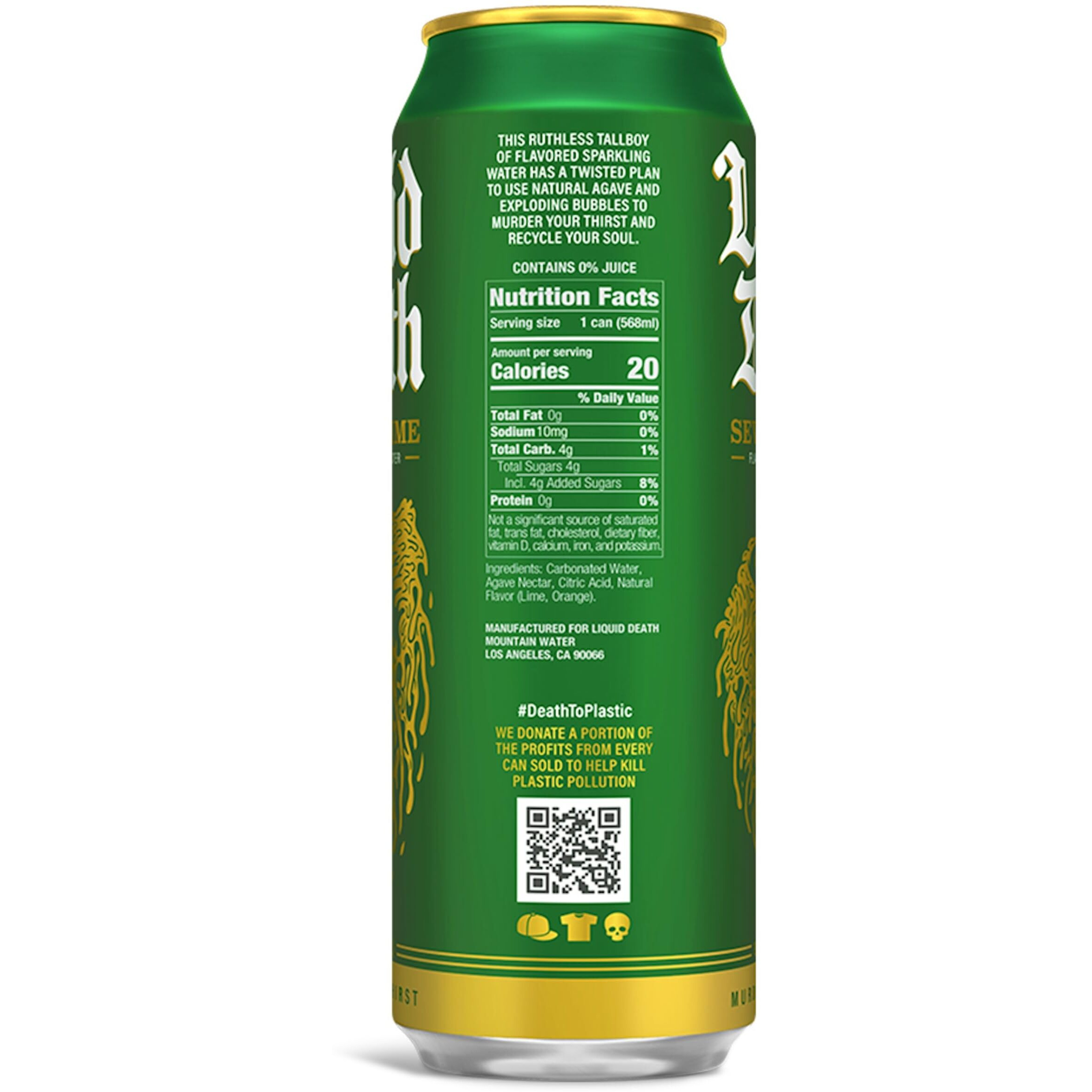 Liquid Death, Severed Lime Sparkling Water, 8-Pack (King Size 19.2Oz Cans), Lime Flavored Sparkling Beverage Sweetened With Real Agave, Low Calorie & Low Sugar