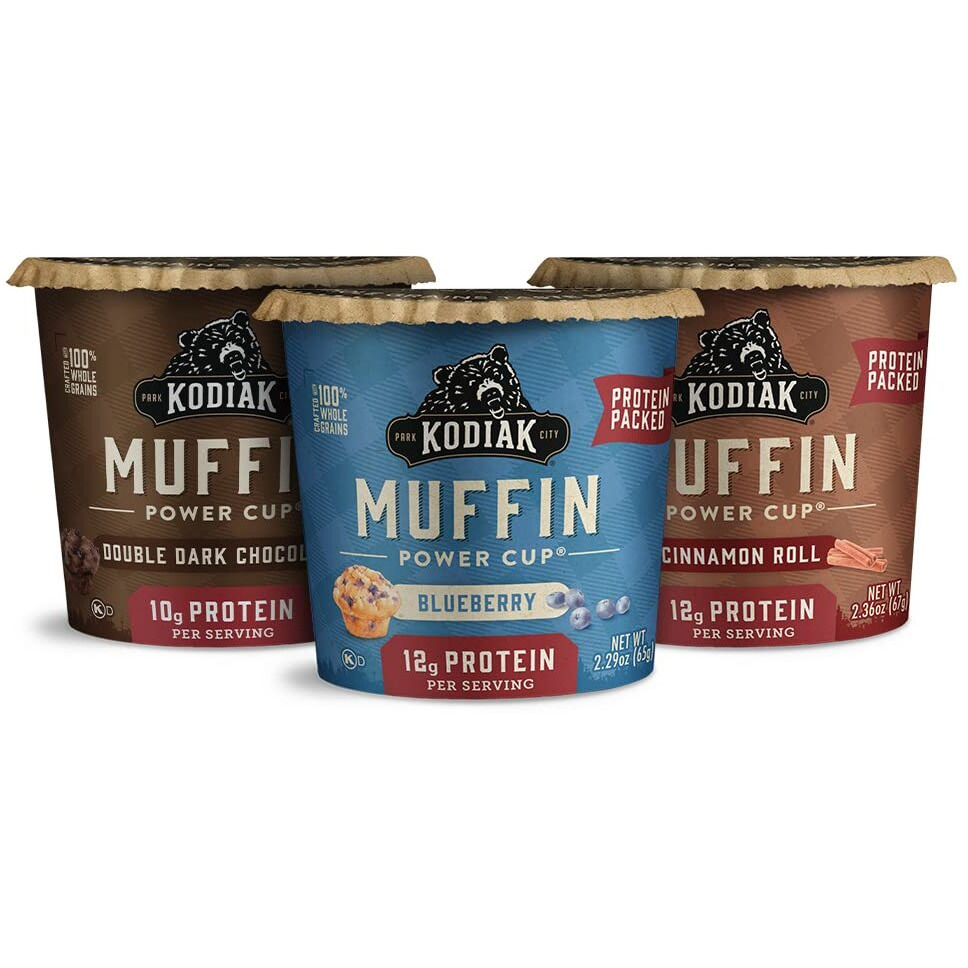 Kodiak Cakes Minute Muffin Cup Variety Pack - 100% Whole Grains, Double Dark Chocolate, Blueberry & Cinnamon Roll (Pack Of 12)