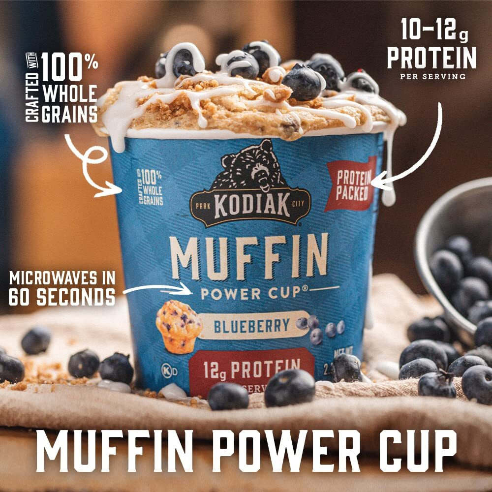 Kodiak Cakes Minute Muffin Cup Variety Pack - 100% Whole Grains, Double Dark Chocolate, Blueberry & Cinnamon Roll (Pack Of 12)